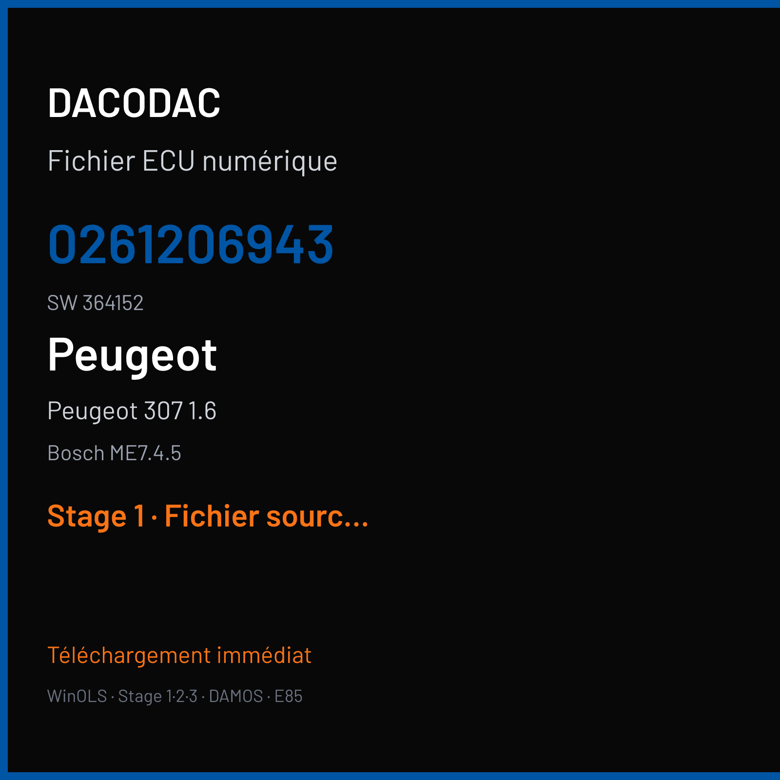 Peugeot 307 1.6 (2004) — Bosch ME7.4.5 — 0261206943 · 364152 — Stage 1