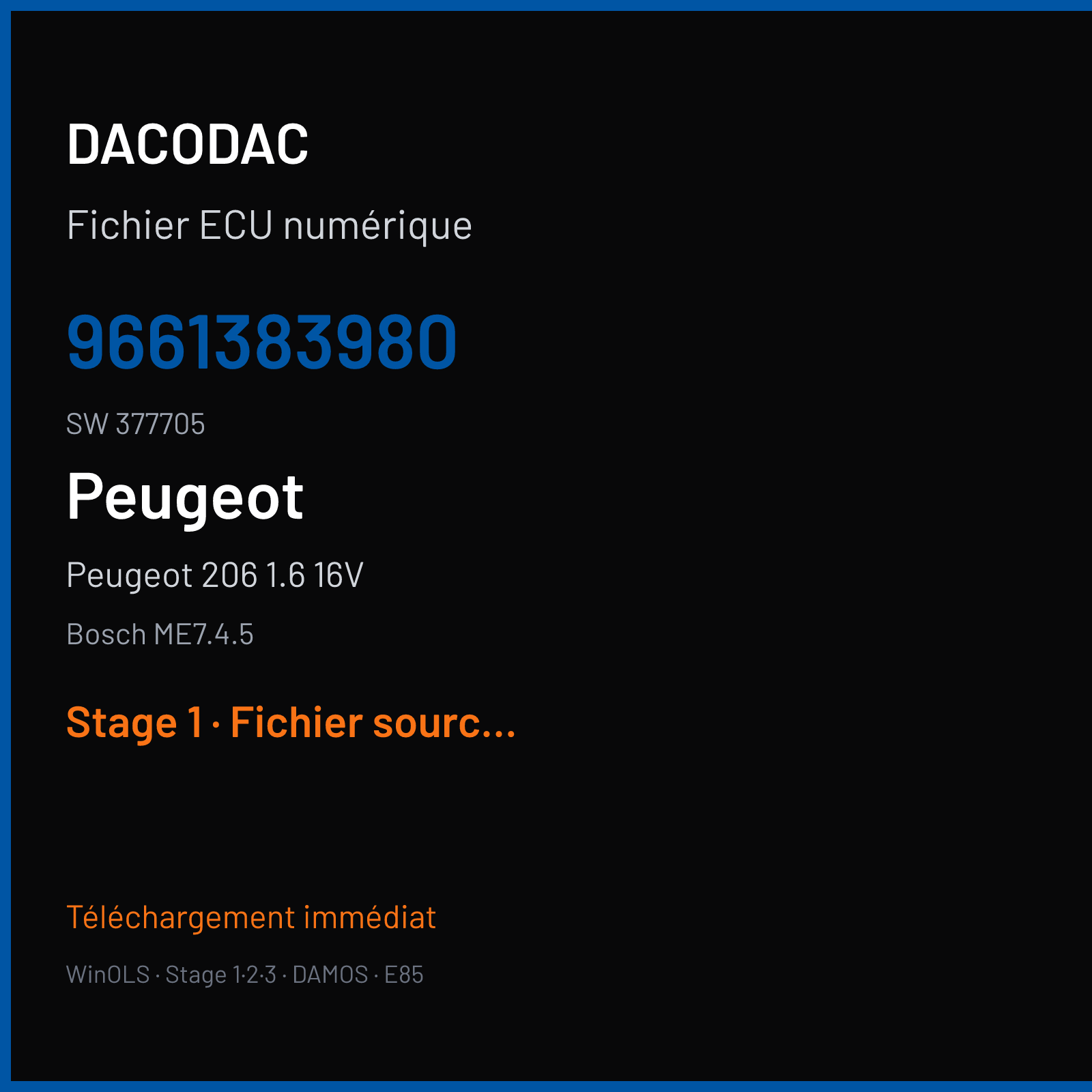Peugeot 206 1.6 16V (2006) — Bosch ME7.4.5 — 9661383980 · 377705 — Stage 1