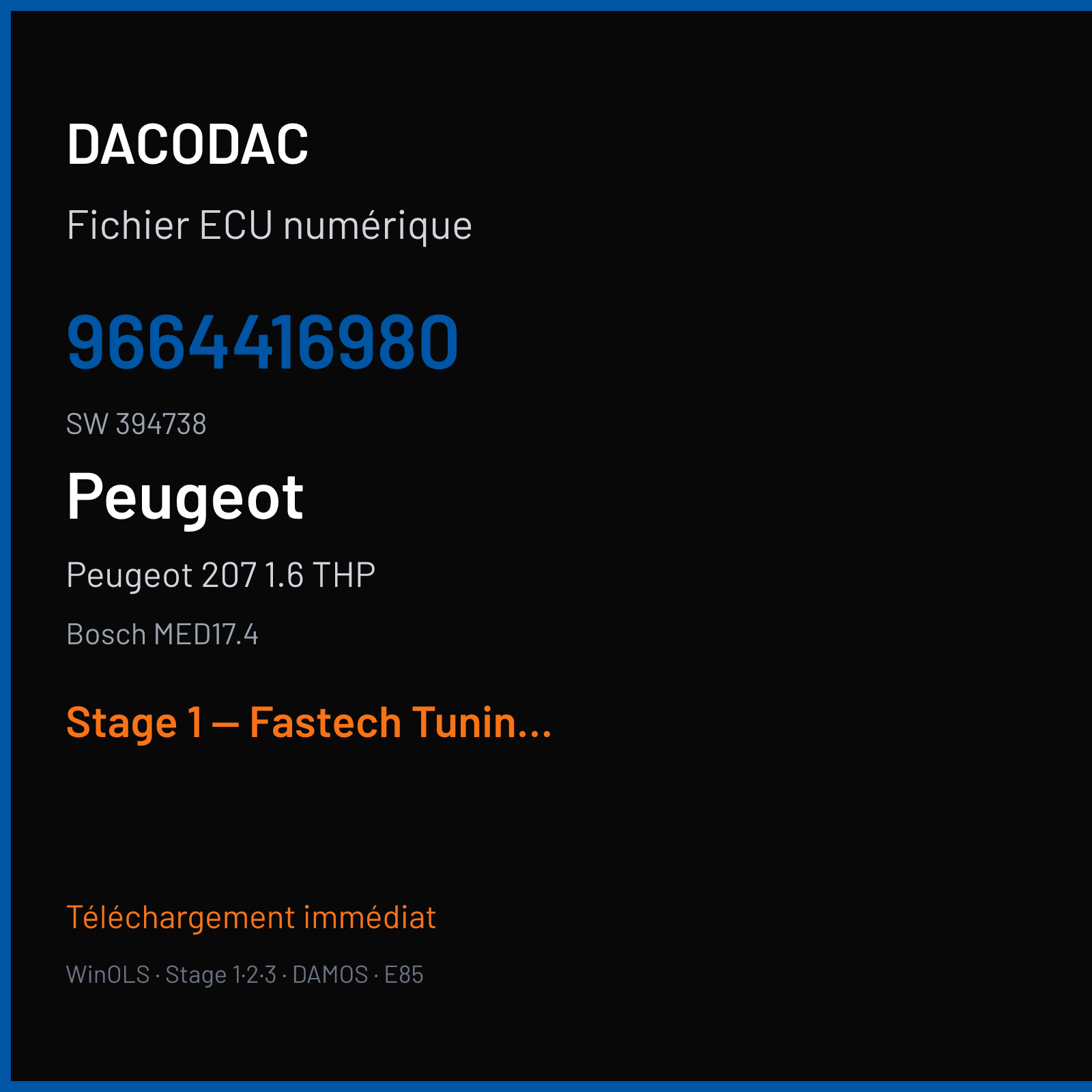 Peugeot 207 1.6 THP (2009) — Bosch MED17.4 — 9664416980 · 394738 — Stage 1 — Fastech Tuning OK Istanbul tuning+ fastech