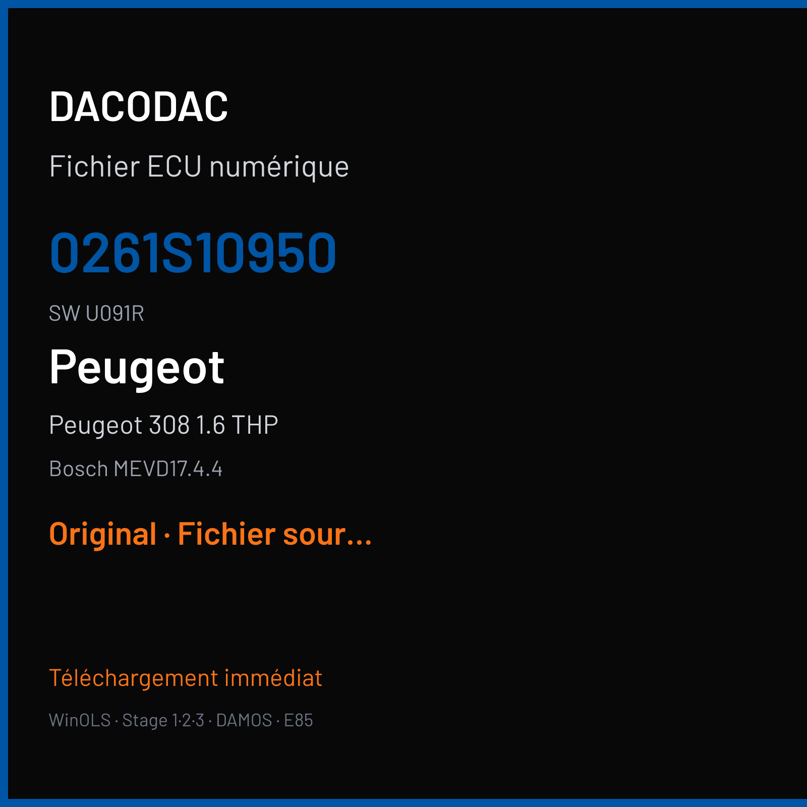 Peugeot 308 1.6 THP 205 ch (2015) — Bosch MEVD17.4.4 — 0261S10950 · U091R · F5AMCC6 0521F 552088 — Original