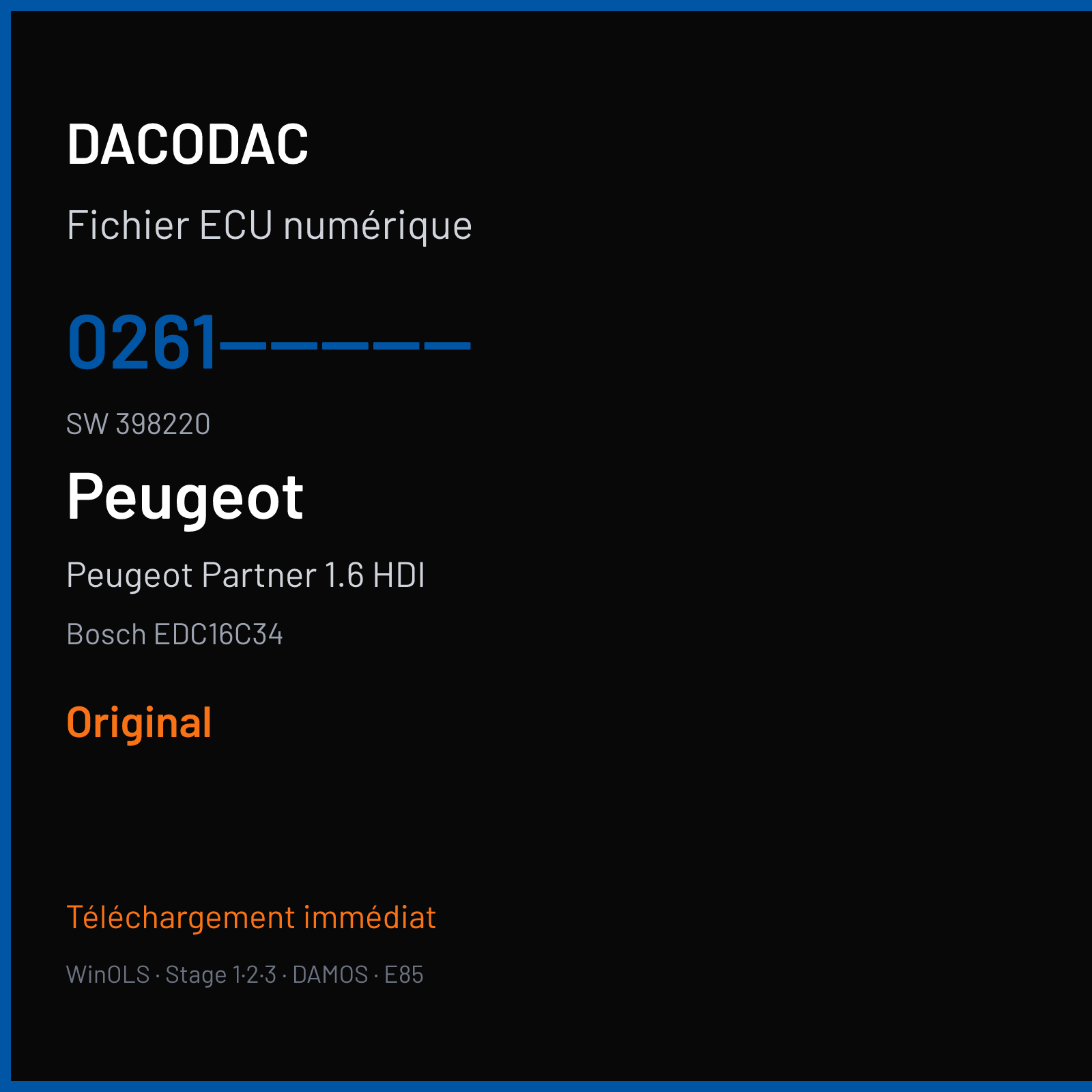 Peugeot Partner 1.6 HDI — Bosch EDC16C34 — 0261---------- · 398220 — Original