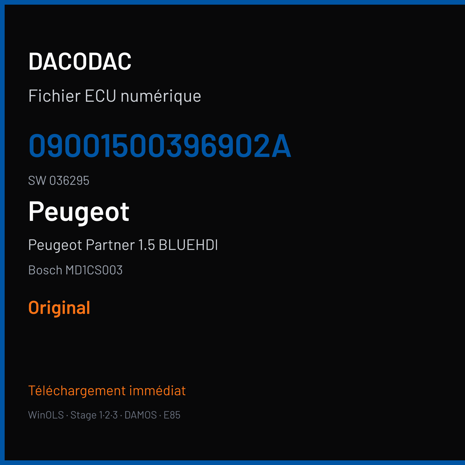 Peugeot Partner 1.5 BLUEHDI (2019) — Bosch MD1CS003 — 09001500396902A · 036295 — Original