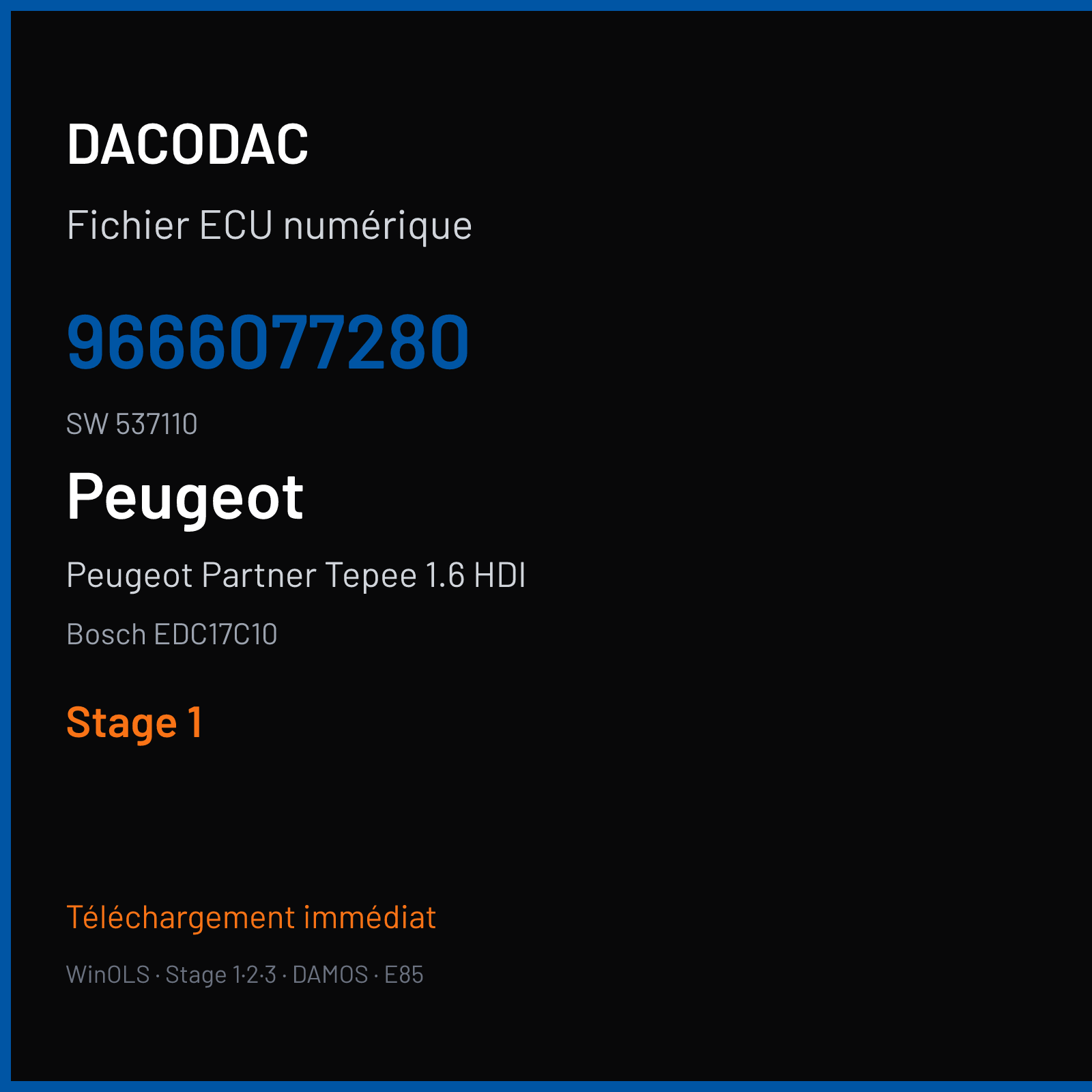 Peugeot Partner Tepee 1.6 HDI (2012) — Bosch EDC17C10 — 9666077280 · 537110 — Stage 1