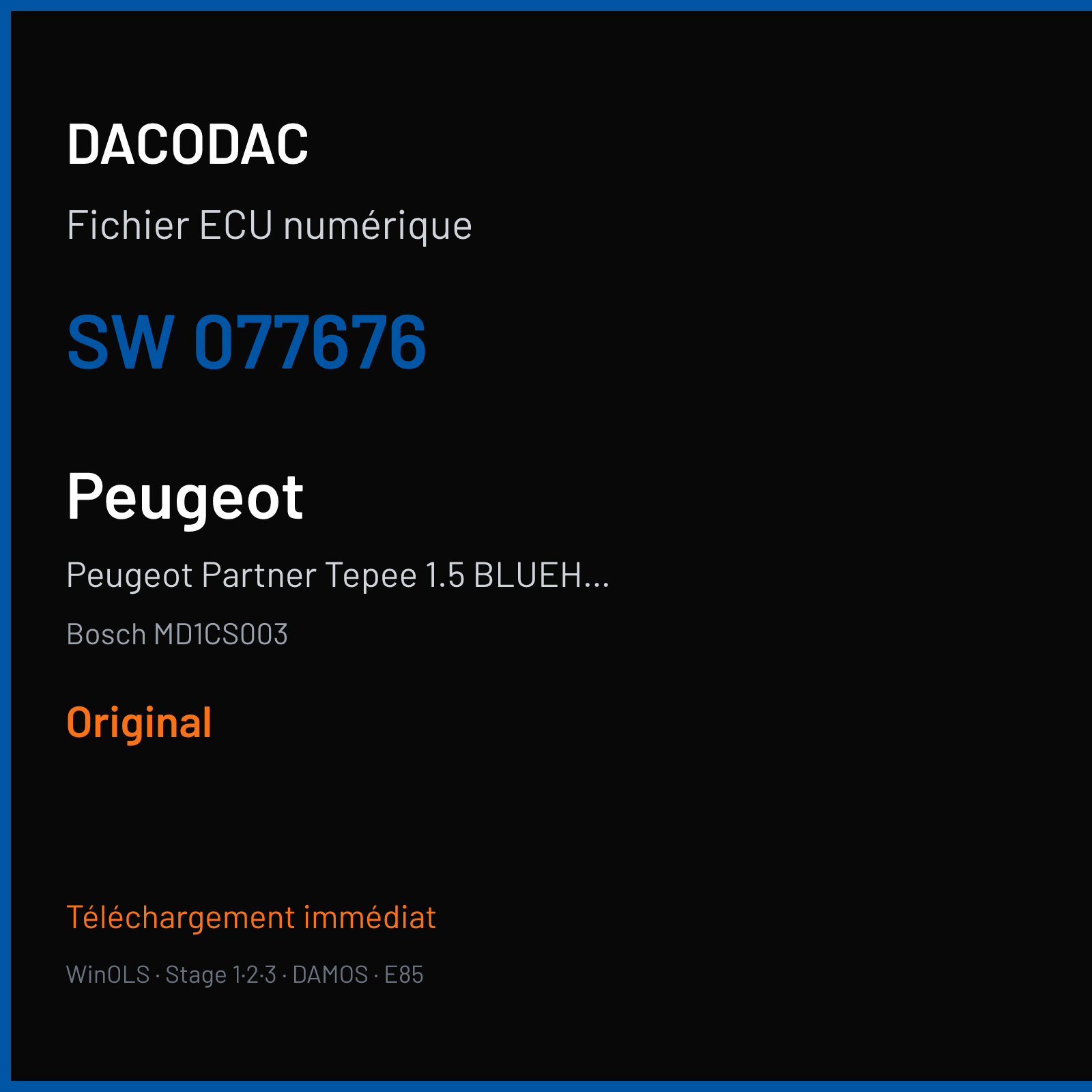 Peugeot Partner Tepee 1.5 BLUEHDI (2018) — Bosch MD1CS003 — 077676 — Original
