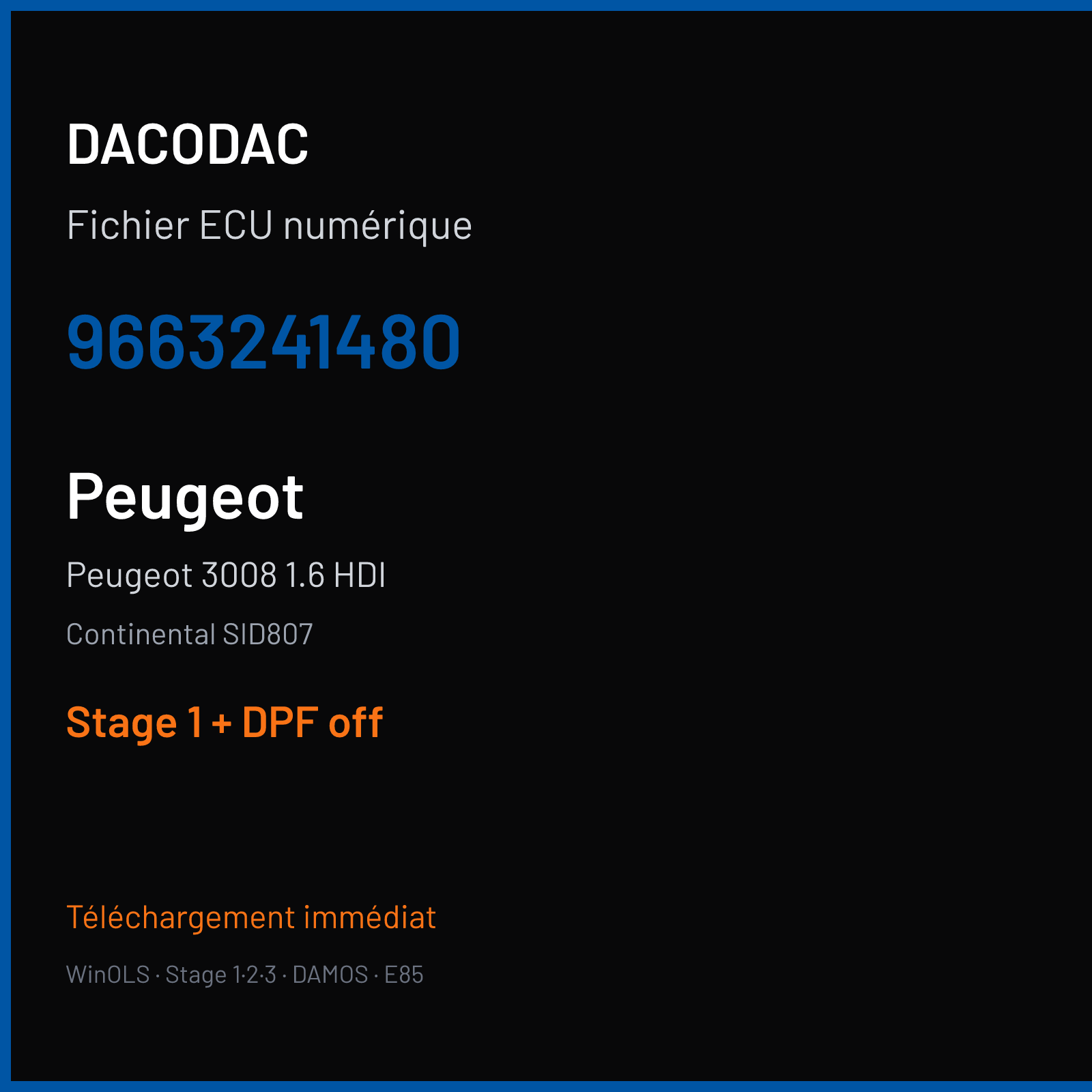 Peugeot 3008 1.6 HDI (2011) — Continental SID807 — 9663241480 — Stage 1 + DPF off