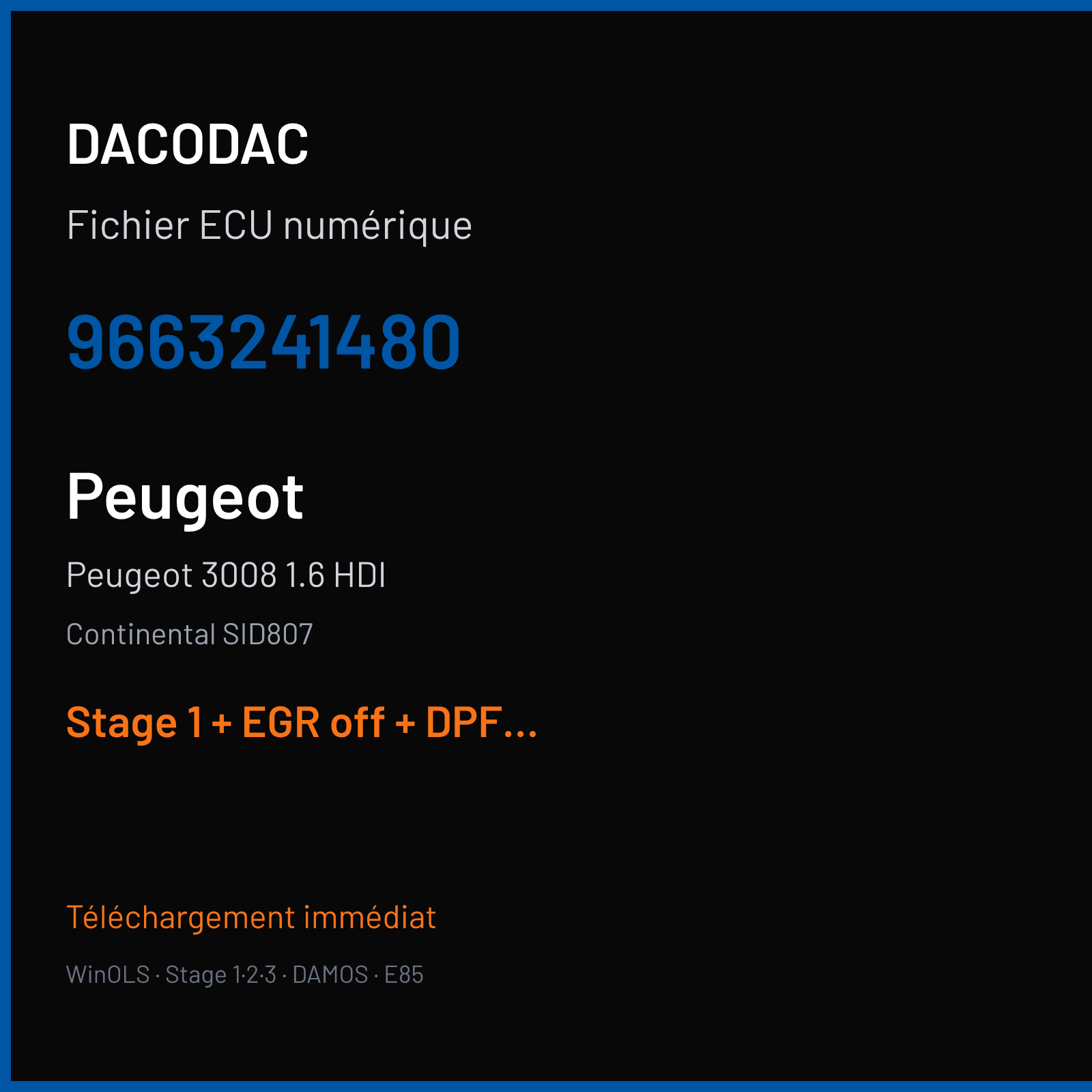 Peugeot 3008 1.6 HDI (2011) — Continental SID807 — 9663241480 — Stage 1 + EGR off + DPF off