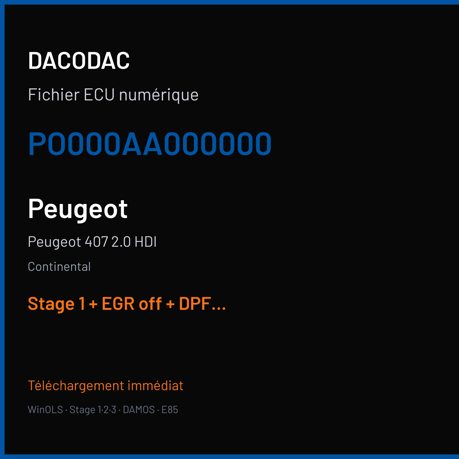 Peugeot 407 2.0 HDI — Continental — PO000AA000000 — Stage 1 + EGR off + DPF off