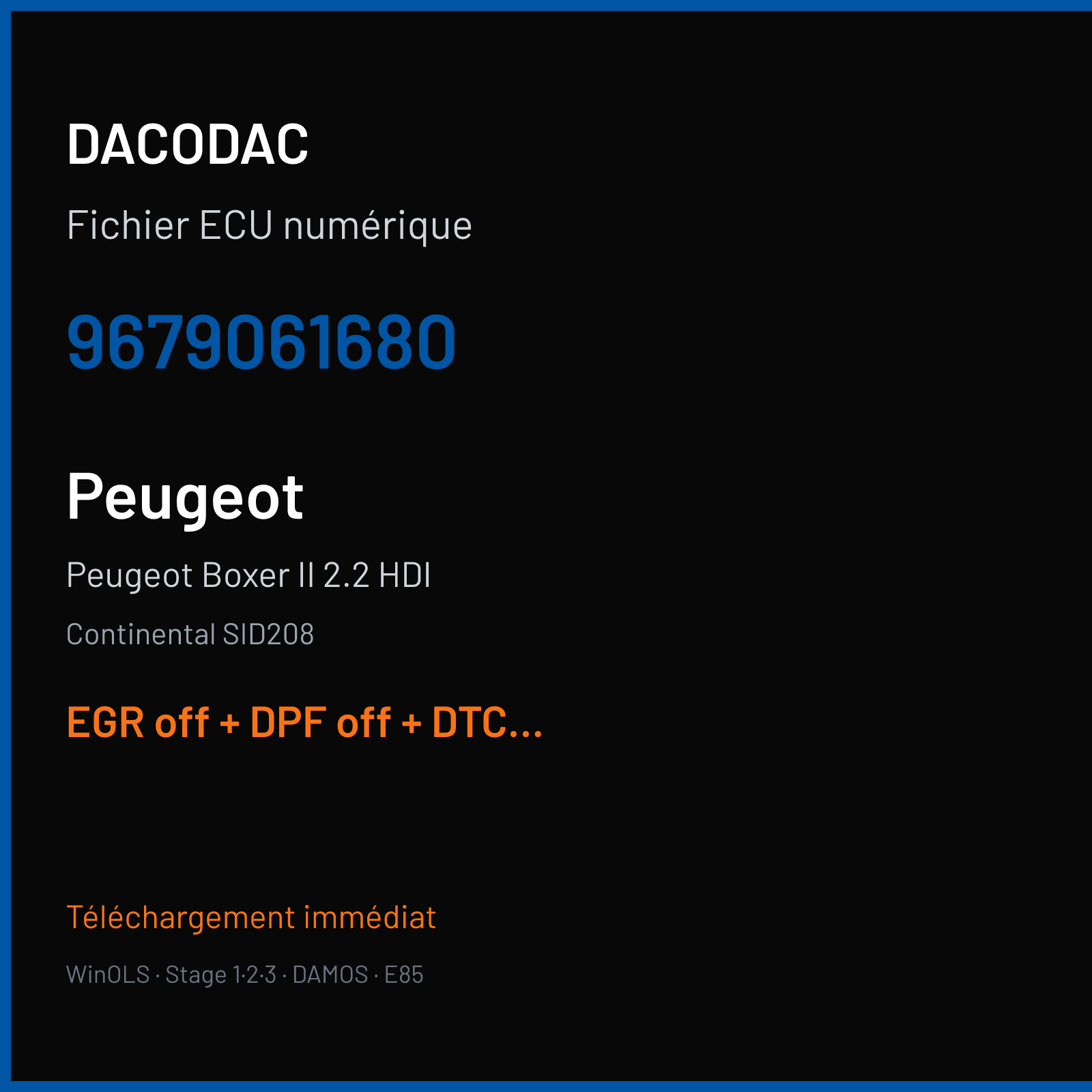 Peugeot Boxer II 2.2 HDI — Continental SID208 — 9679061680 — EGR off + DPF off + DTC off
