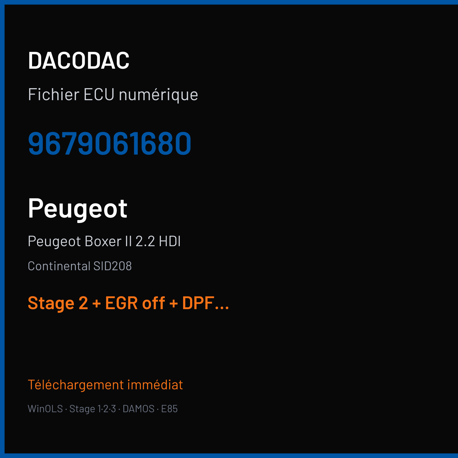 Peugeot Boxer II 2.2 HDI (2007) — Continental SID208 — 9679061680 — Stage 2 + EGR off + DPF off