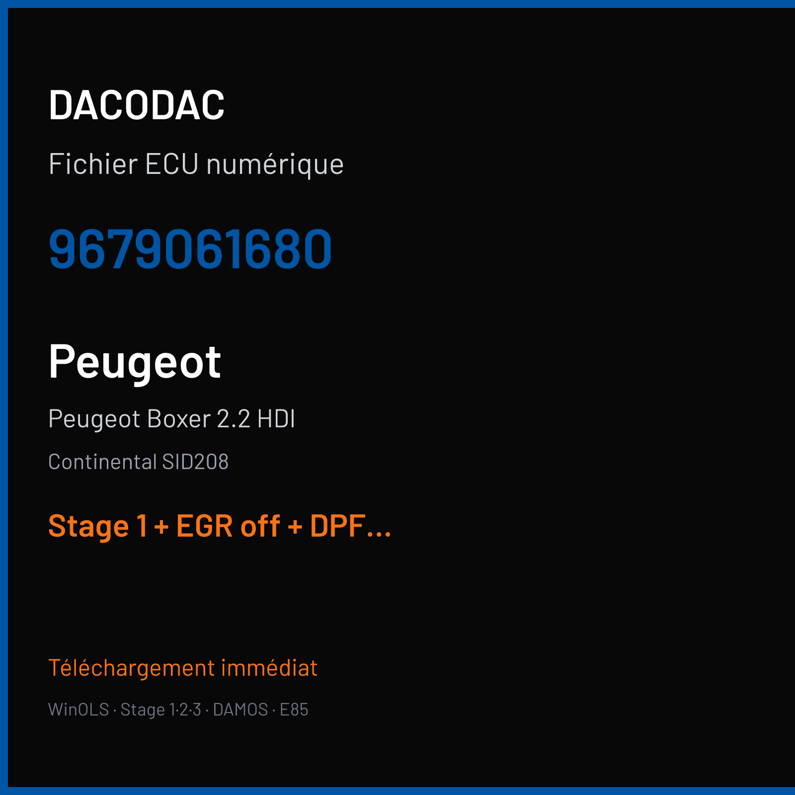 Peugeot Boxer 2.2 HDI (2012) — Continental SID208 — 9679061680 — Stage 1 + EGR off + DPF off