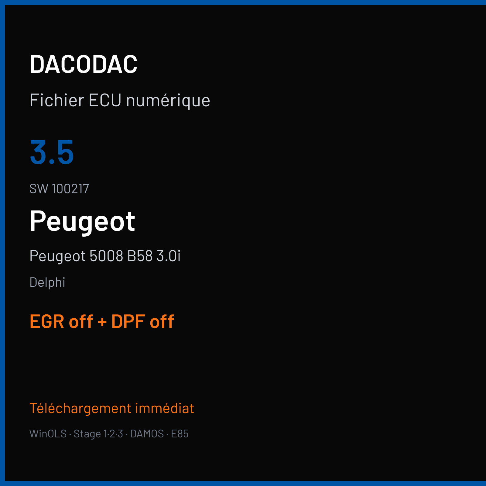 Peugeot 5008 B58 3.0i (2010) — Delphi — 3.5 · 100217 — EGR off + DPF off