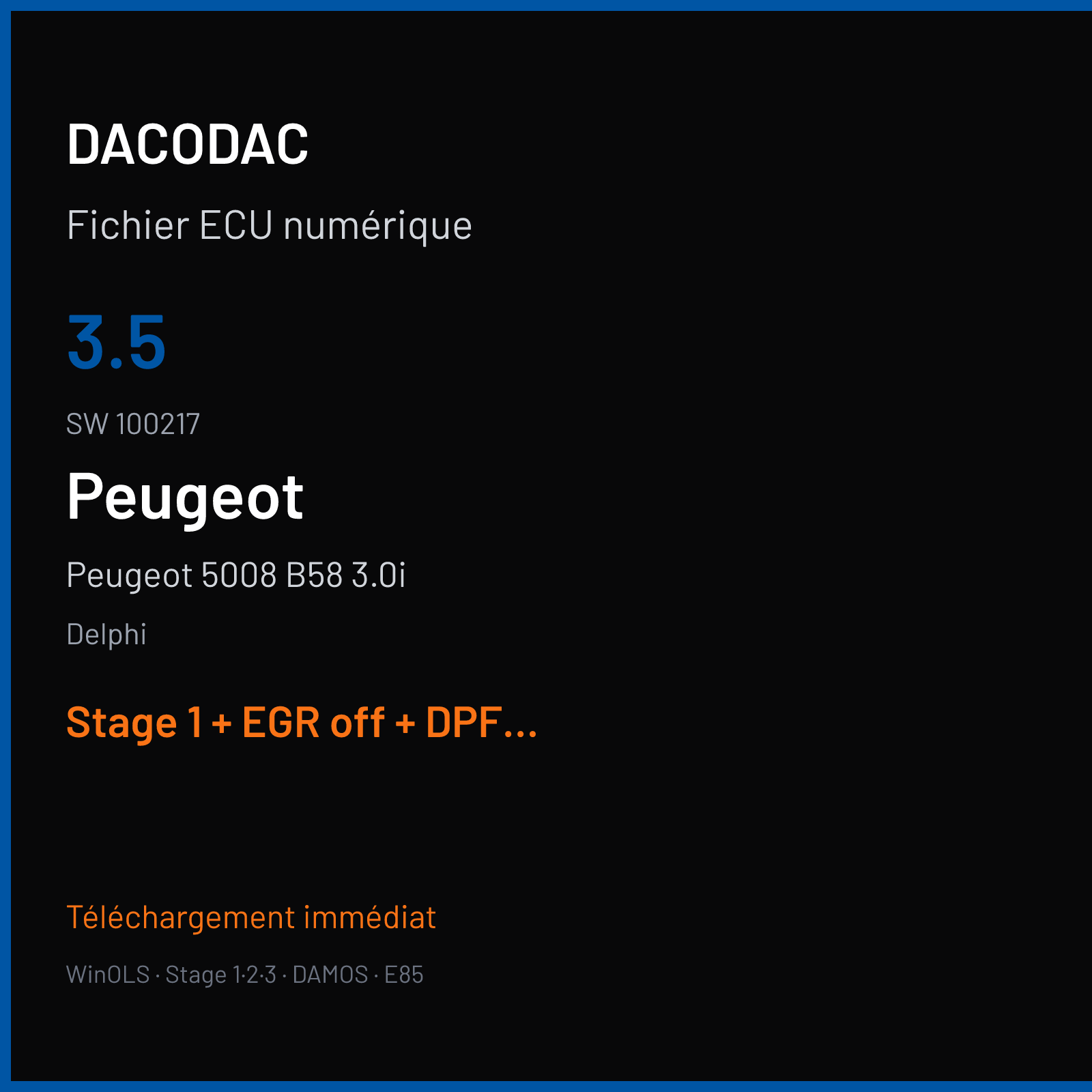 Peugeot 5008 B58 3.0i (2010) — Delphi — 3.5 · 100217 — Stage 1 + EGR off + DPF off