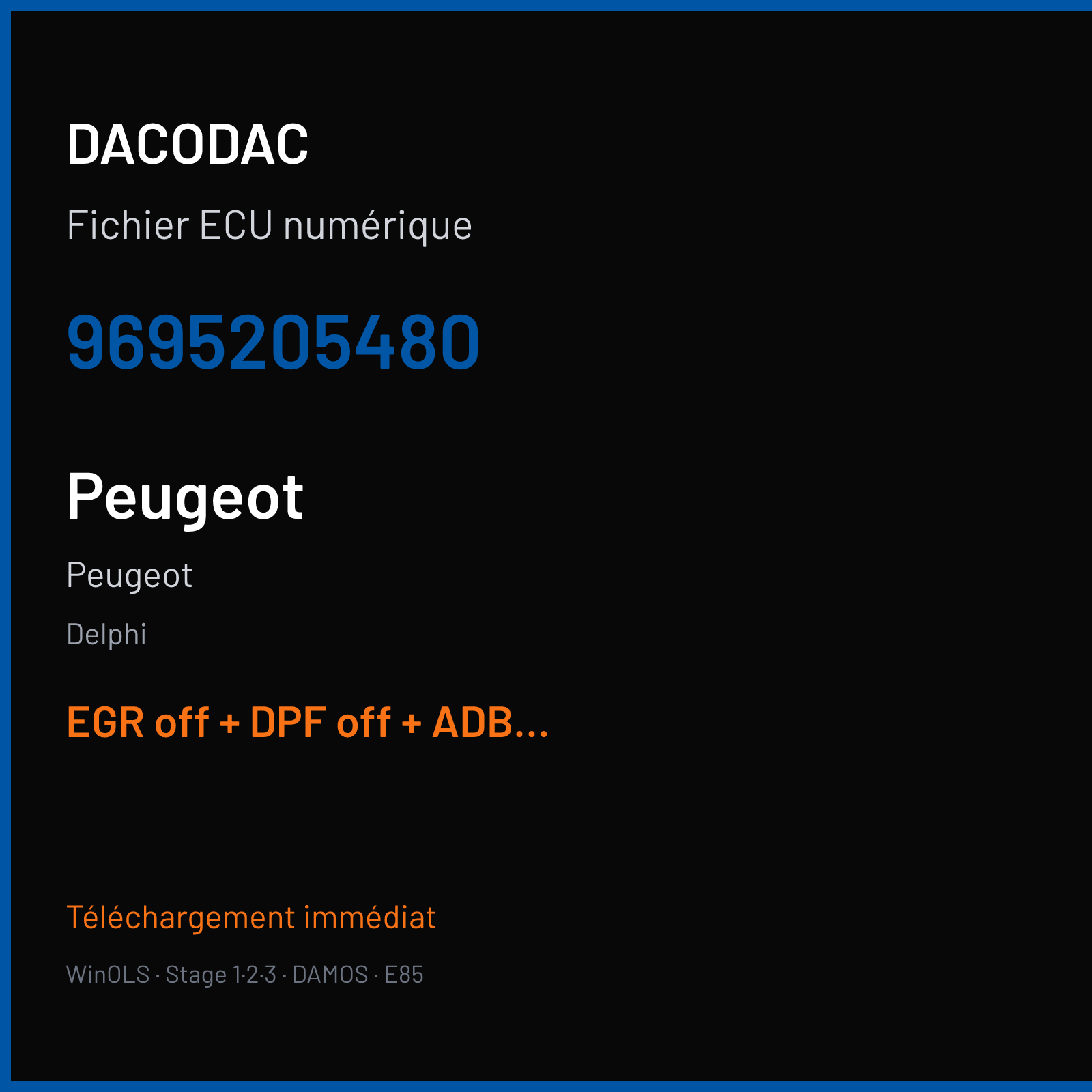 Peugeot — Delphi — 9695205480 — EGR off + DPF off + ADBLUE off