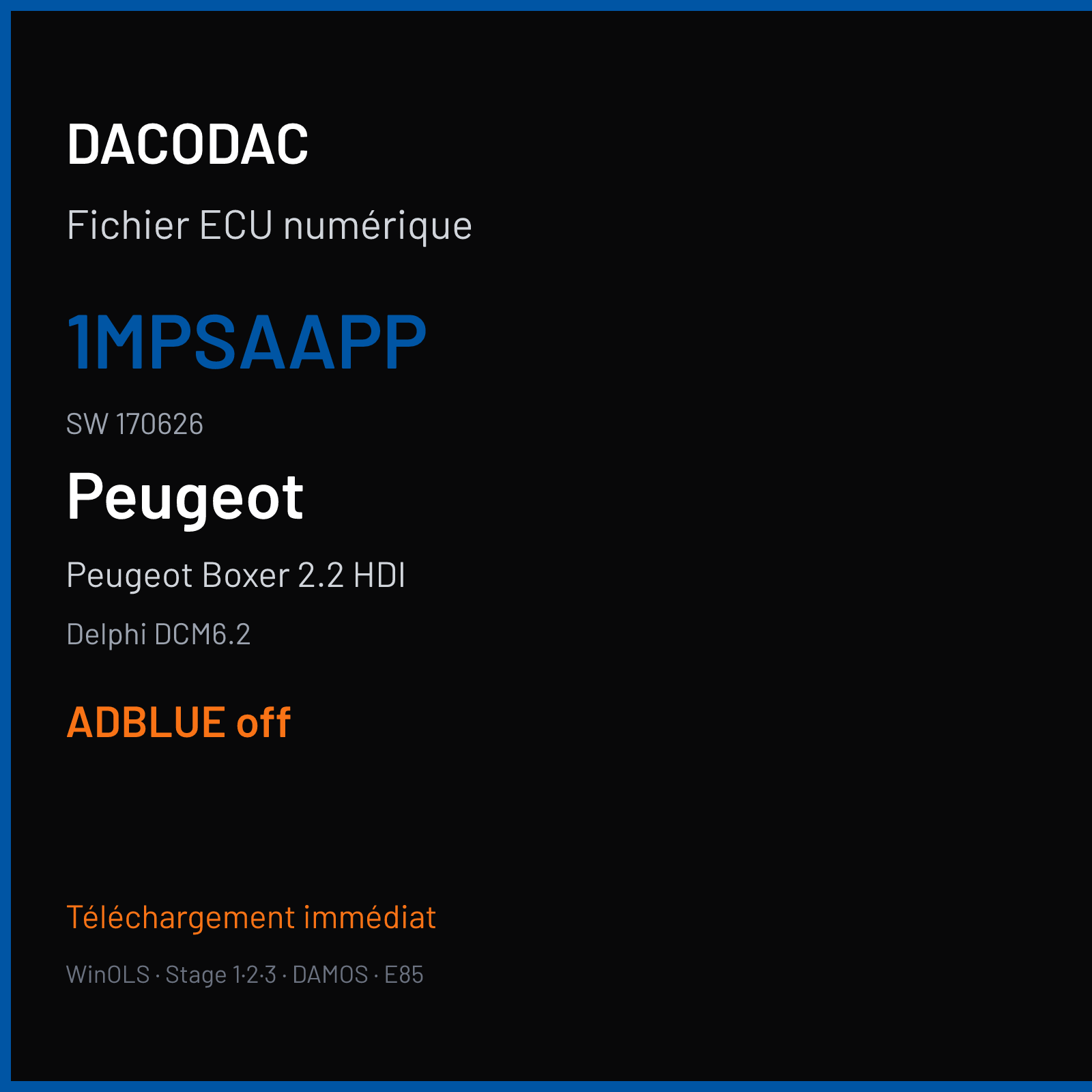 Peugeot Boxer 2.2 HDI — Delphi DCM6.2 — 1MPSAAPP · 170626 — ADBLUE off