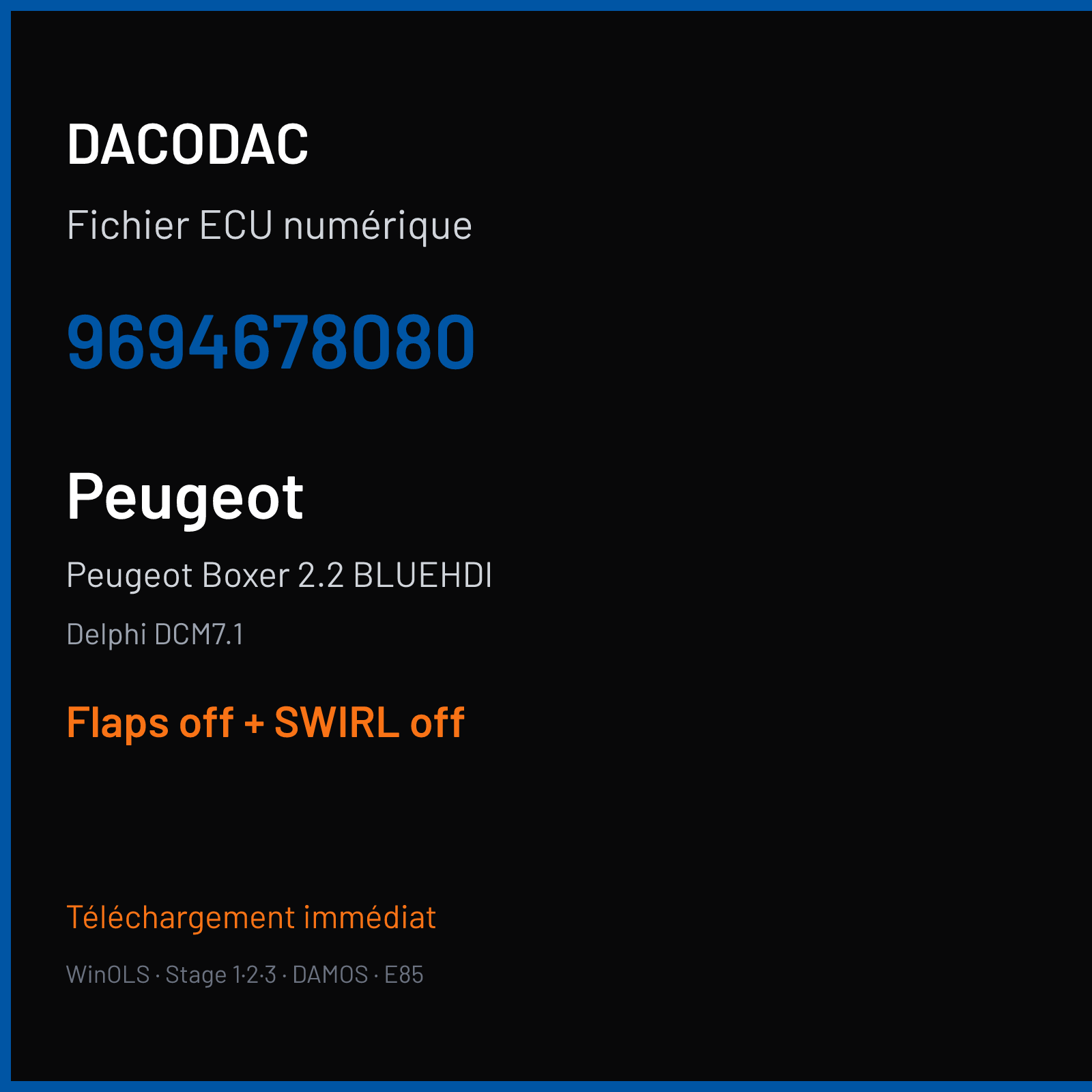 Peugeot Boxer 2.2 BLUEHDI (2019) — Delphi DCM7.1 — 9694678080 — Flaps off + SWIRL off