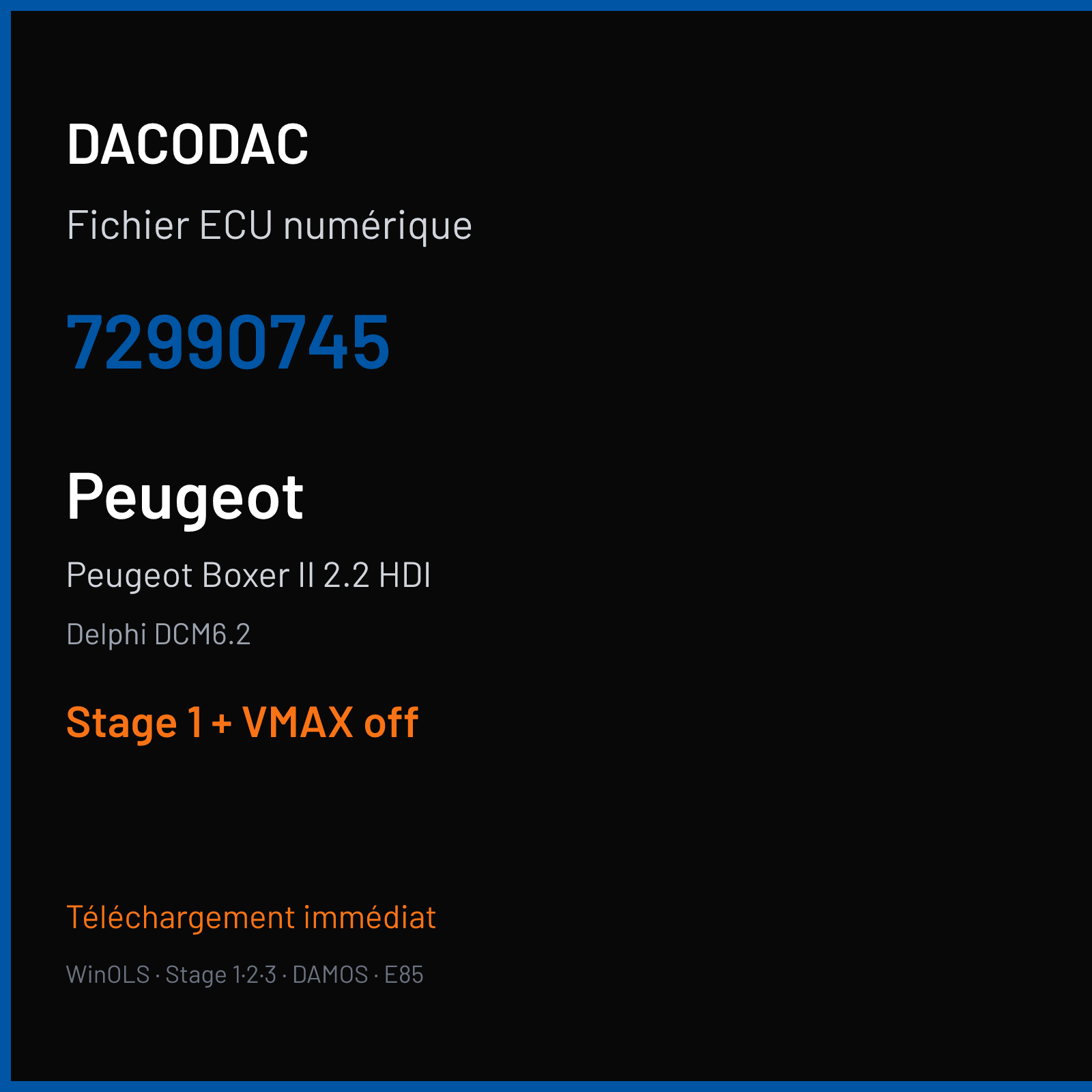 Peugeot Boxer II 2.2 HDI (2018) — Delphi DCM6.2 — 72990745 — Stage 1 + VMAX off