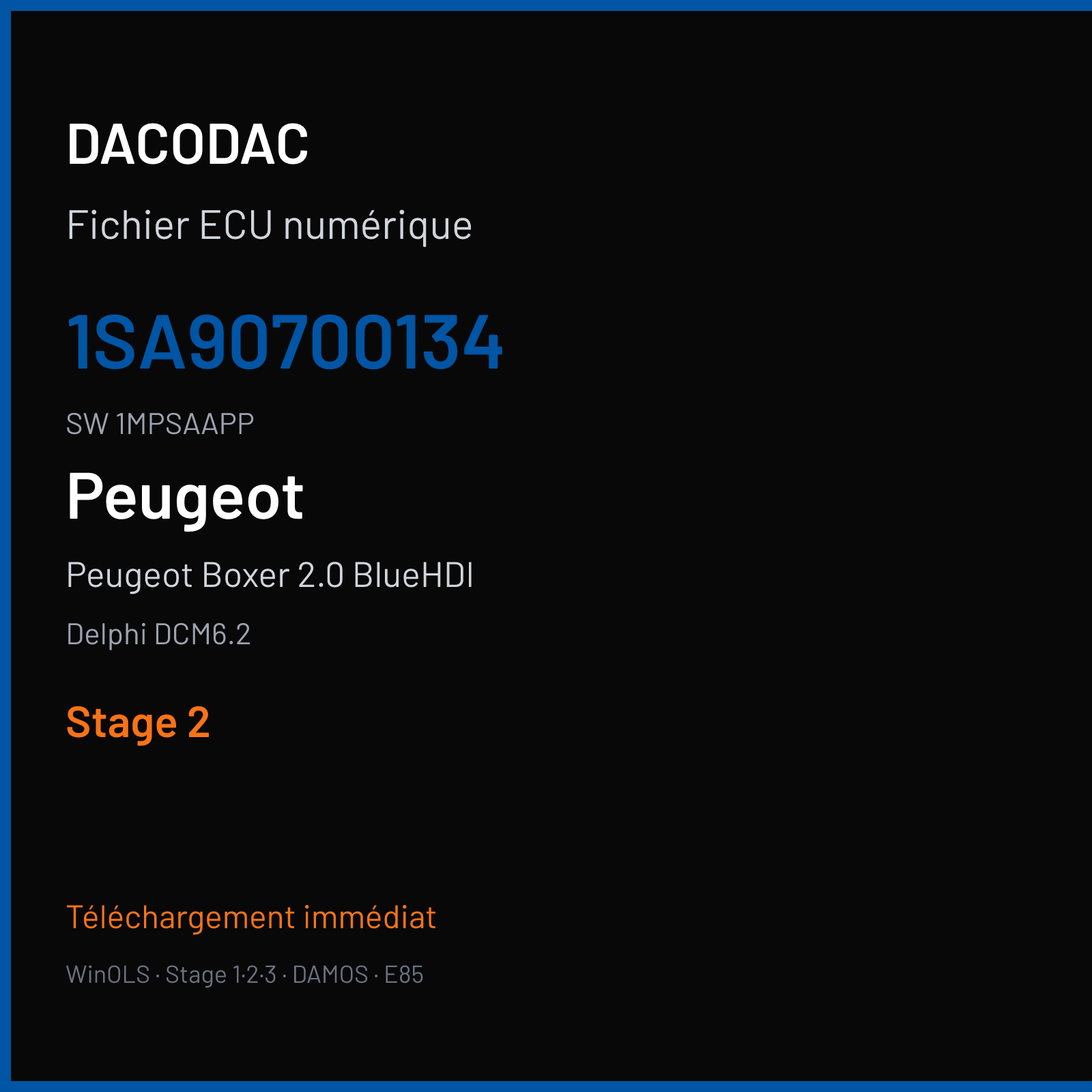 Peugeot Boxer 2.0 BlueHDI 162 ch (2019) — Delphi DCM6.2 — 1SA90700134 · 1MPSAAPP · I20d11 190403 6I3S XCS8B BAPO2 — Stage 2
