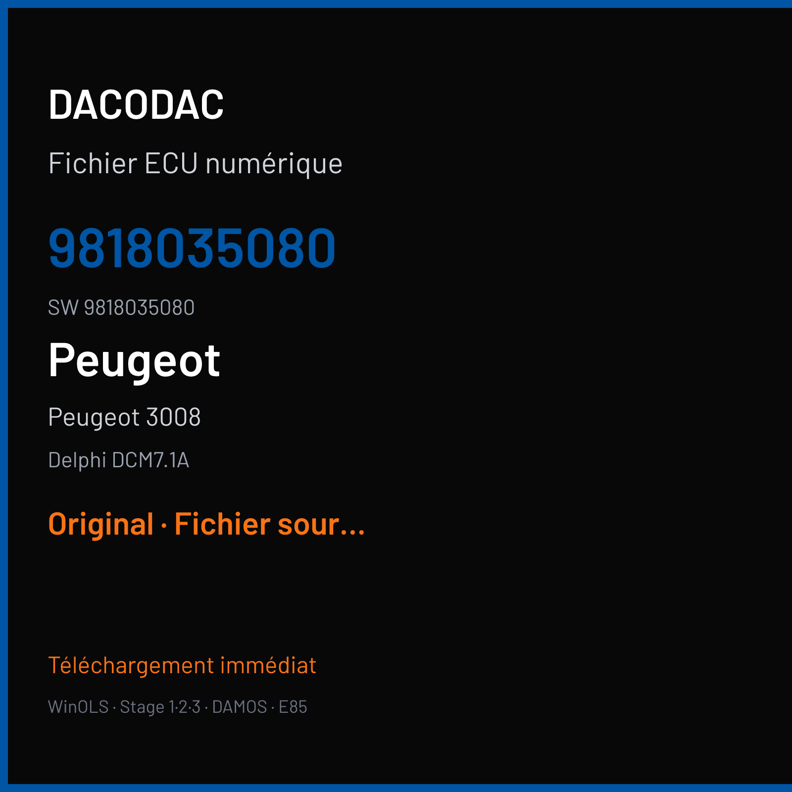 Peugeot 3008 — Delphi DCM7.1A — 9818035080 · 9818035080 · FOS 9695119080 10FD P8x AMN8 MIVIE GE — Original