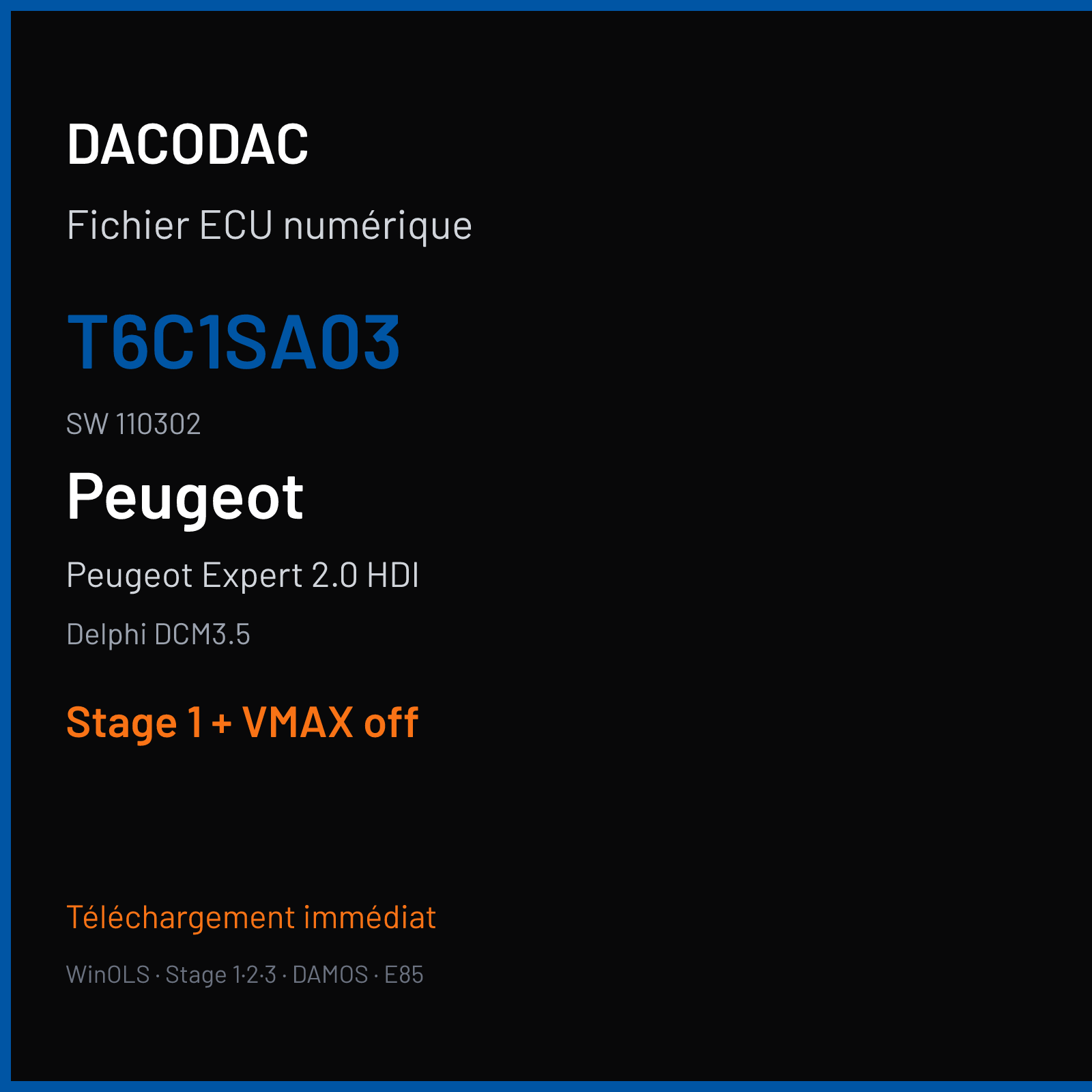 Peugeot Expert 2.0 HDI (2012) — Delphi DCM3.5 — T6C1SA03 · 110302 — Stage 1 + VMAX off