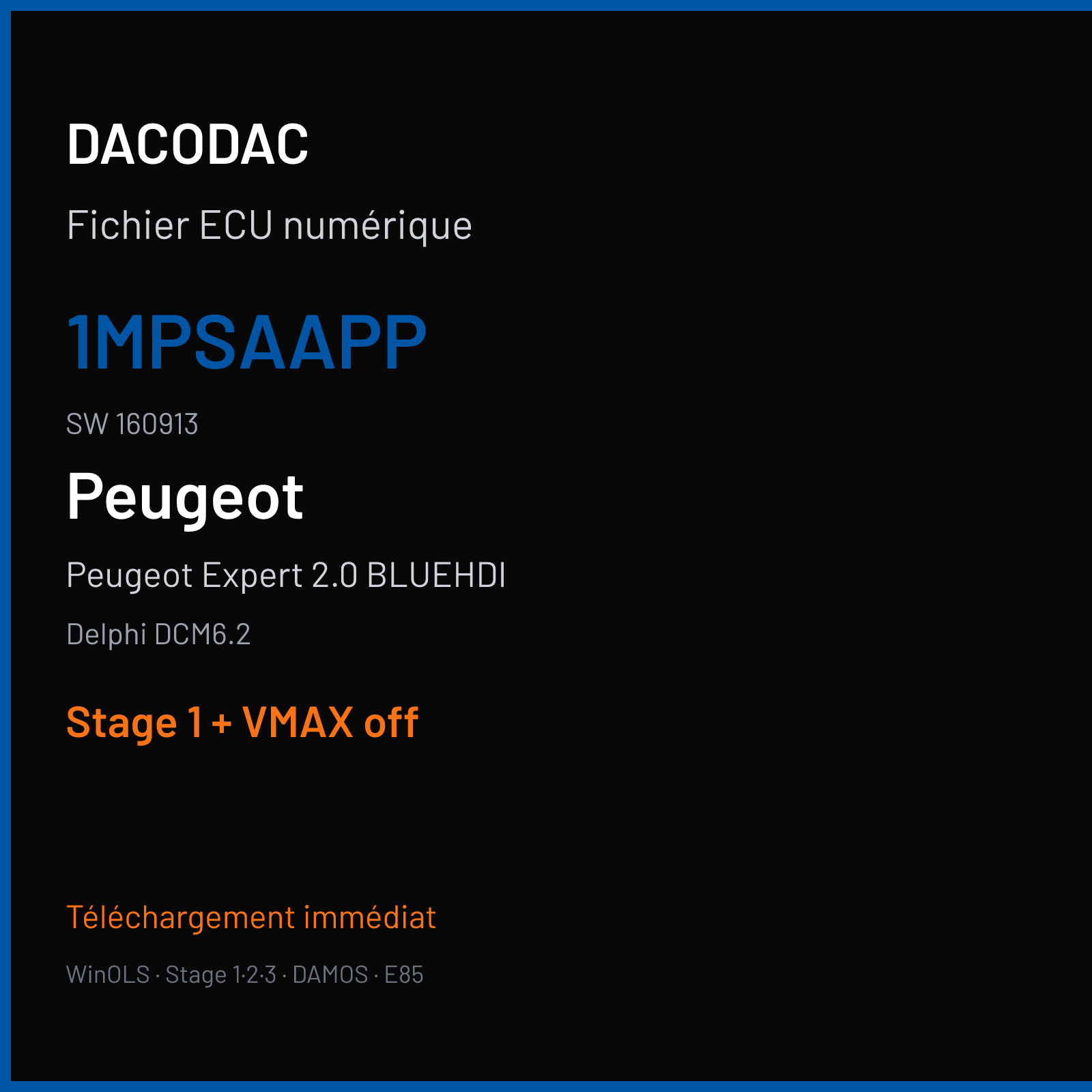 Peugeot Expert 2.0 BLUEHDI — Delphi DCM6.2 — 1MPSAAPP · 160913 — Stage 1 + VMAX off