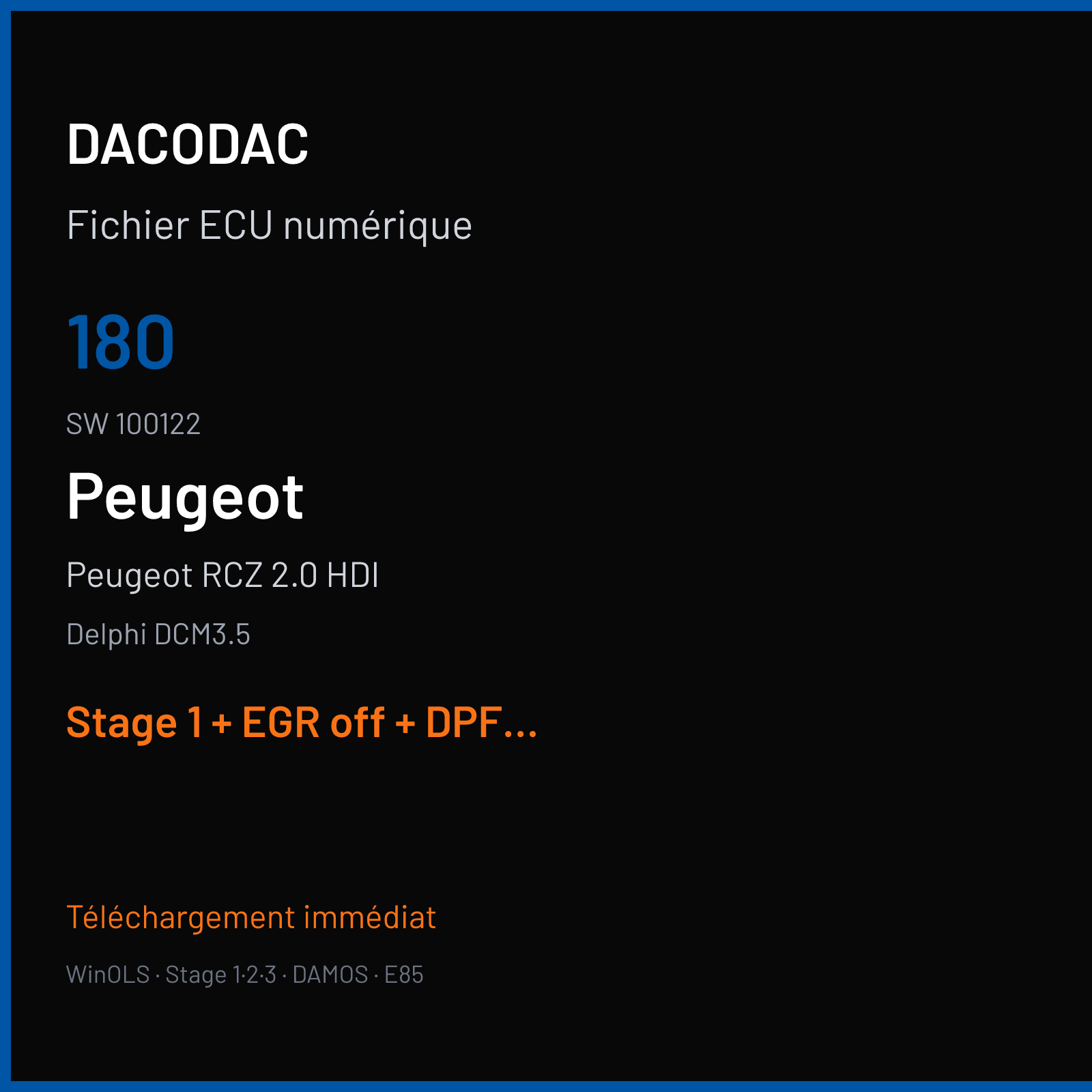 Peugeot RCZ 2.0 HDI (2012) — Delphi DCM3.5 — 180 · 100122 — Stage 1 + EGR off + DPF off + VMAX off