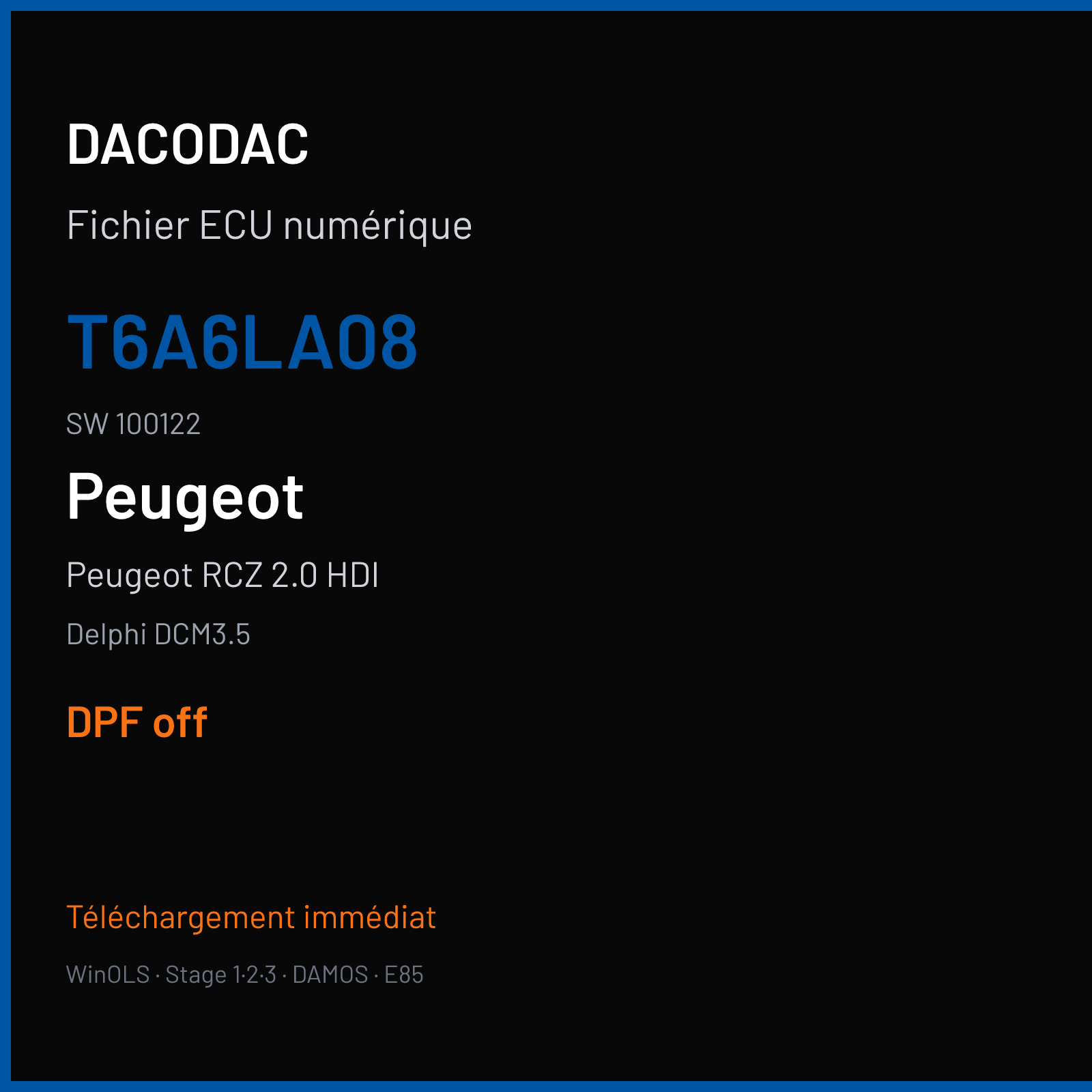 Peugeot RCZ 2.0 HDI (2010) — Delphi DCM3.5 — T6A6LA08 · 100122 — DPF off