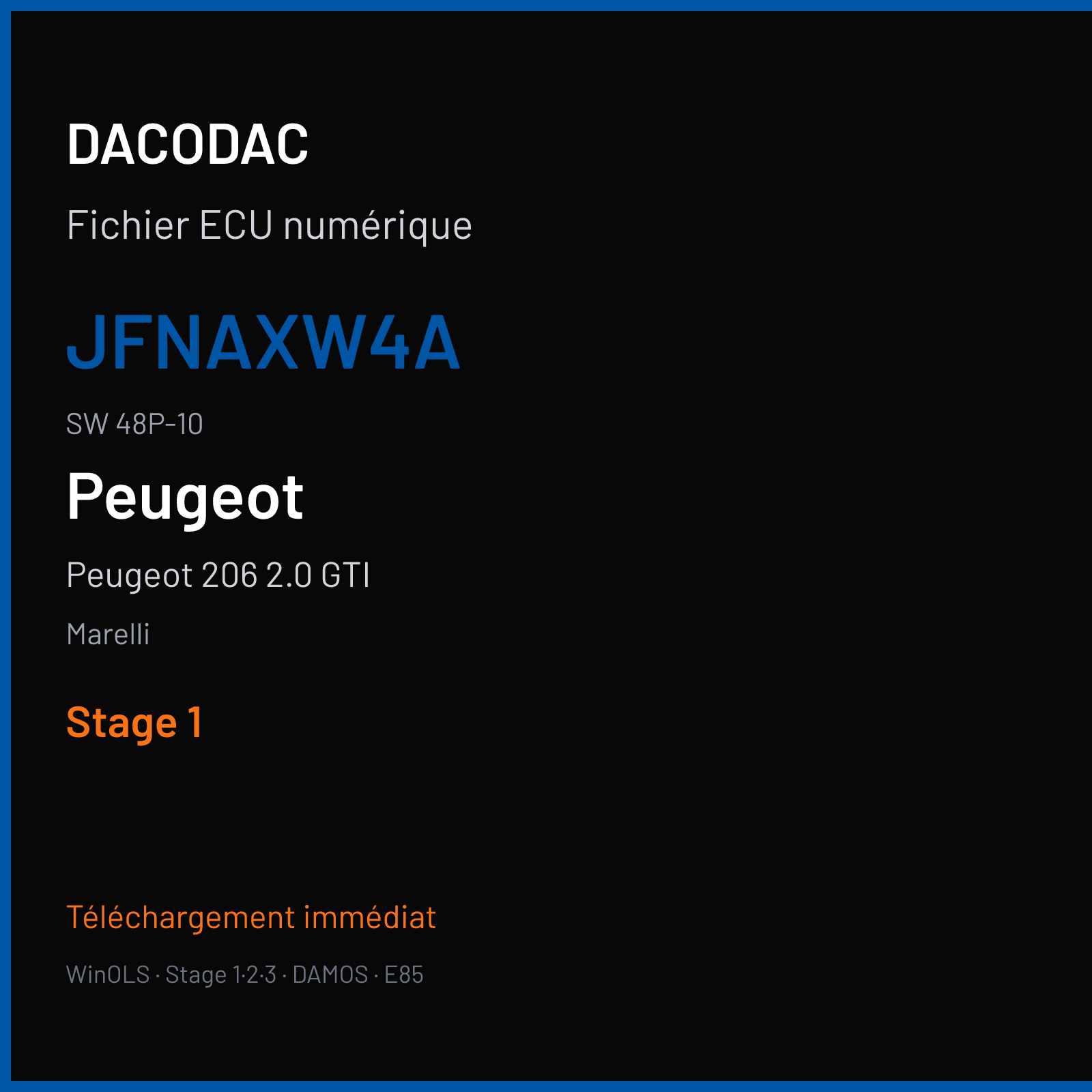 Peugeot 206 2.0 GTI 136 ch (2000) — Marelli — JFNAXW4A · 48P-10 · HW 16406014 Undefined — Stage 1