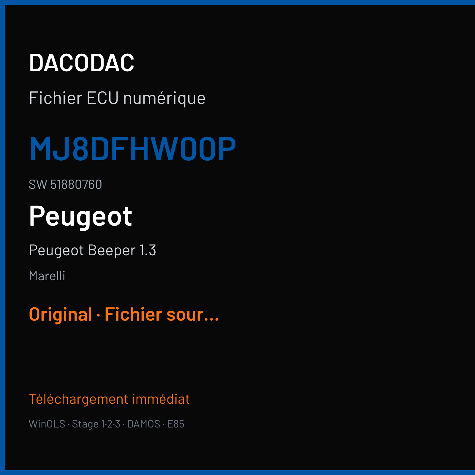 Peugeot Beeper 1.3 — Marelli — MJ8DFHW00P · 51880760 · 9743F487 MJ8DFH — Original