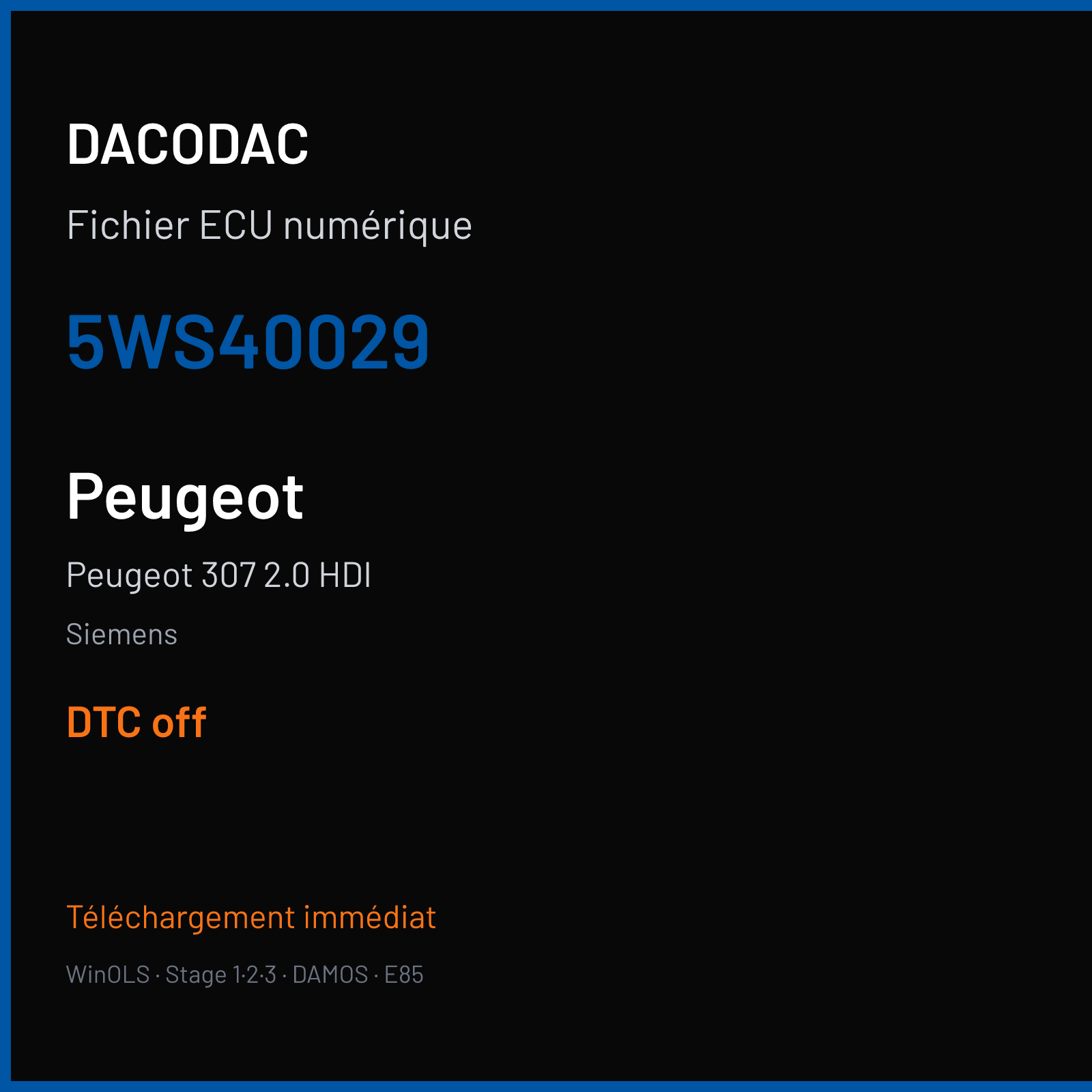 Peugeot 307 2.0 HDI — Siemens — 5WS40029 — DTC off