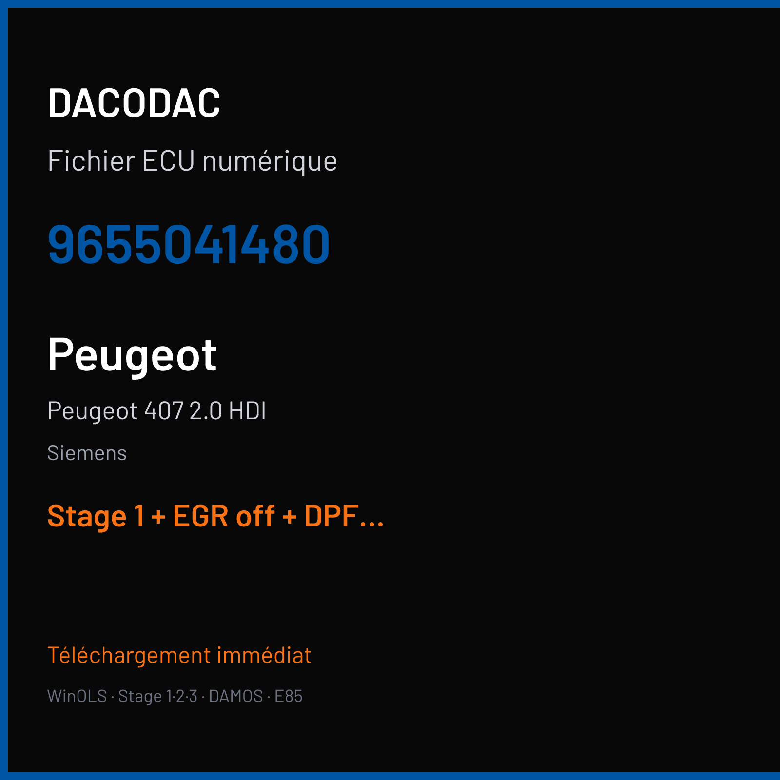 Peugeot 407 2.0 HDI (2009) — Siemens — 9655041480 — Stage 1 + EGR off + DPF off