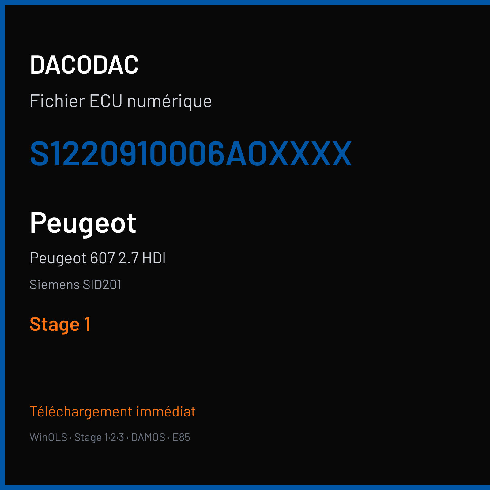 Peugeot 607 2.7 HDI (2003) — Siemens SID201 — S1220910006AOXXXX — Stage 1