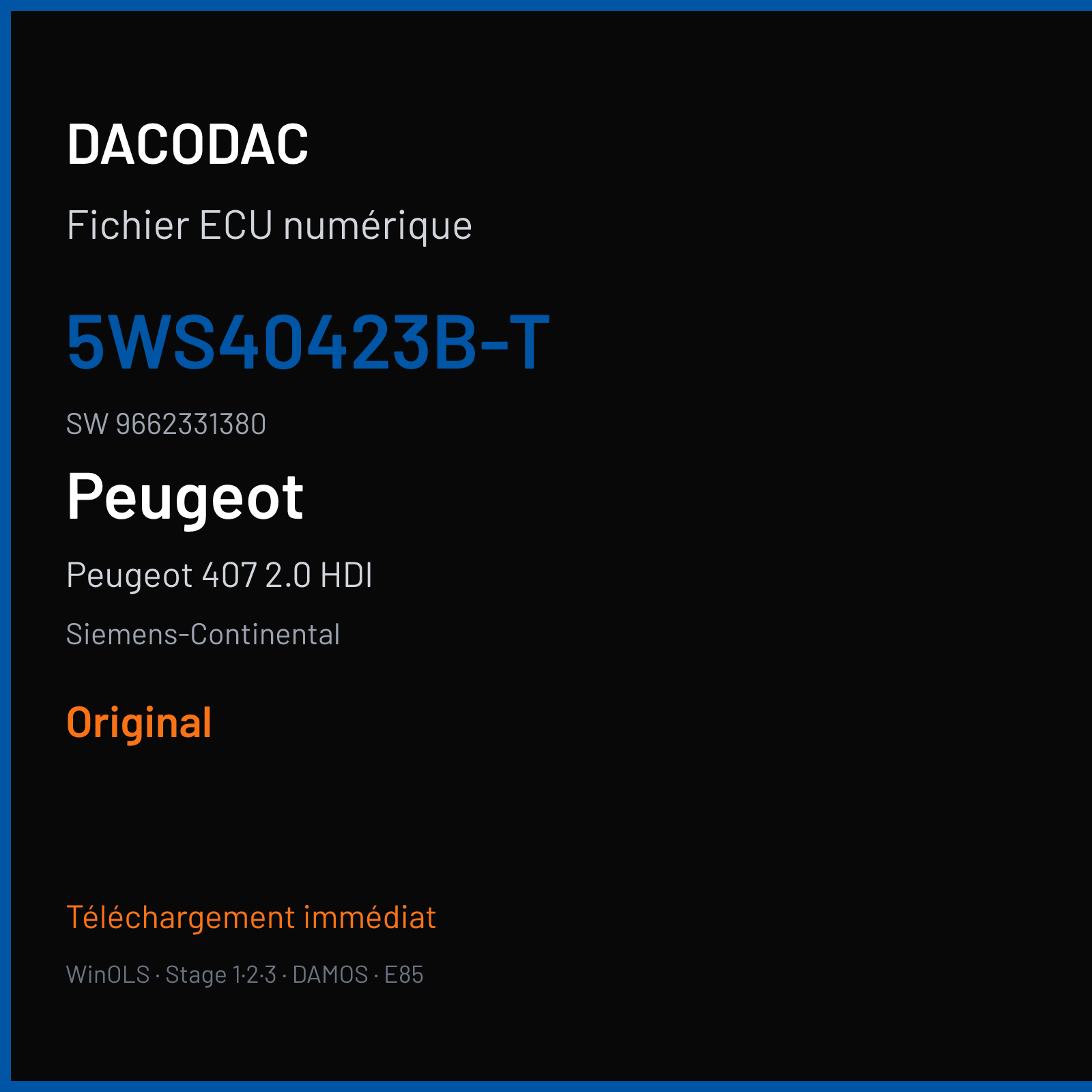 Peugeot 407 2.0 HDI 136 ch — Siemens-Continental — 5WS40423B-T · 9662331380 · PO30051000000 9655534080 — Original