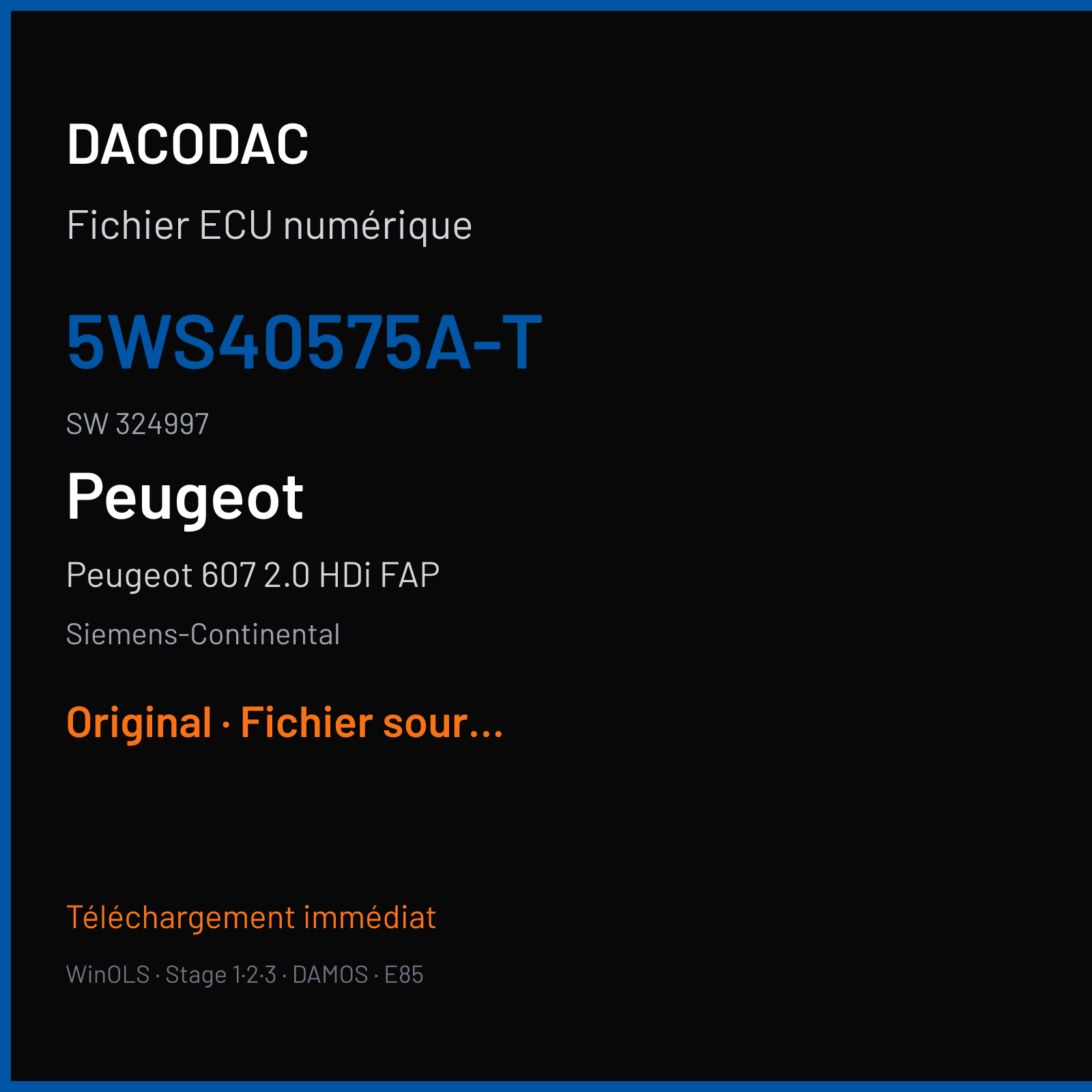 Peugeot 607 2.0 HDi FAP 136 ch — Siemens-Continental — 5WS40575A-T · 324997 · S1 PO20060000000 — Original