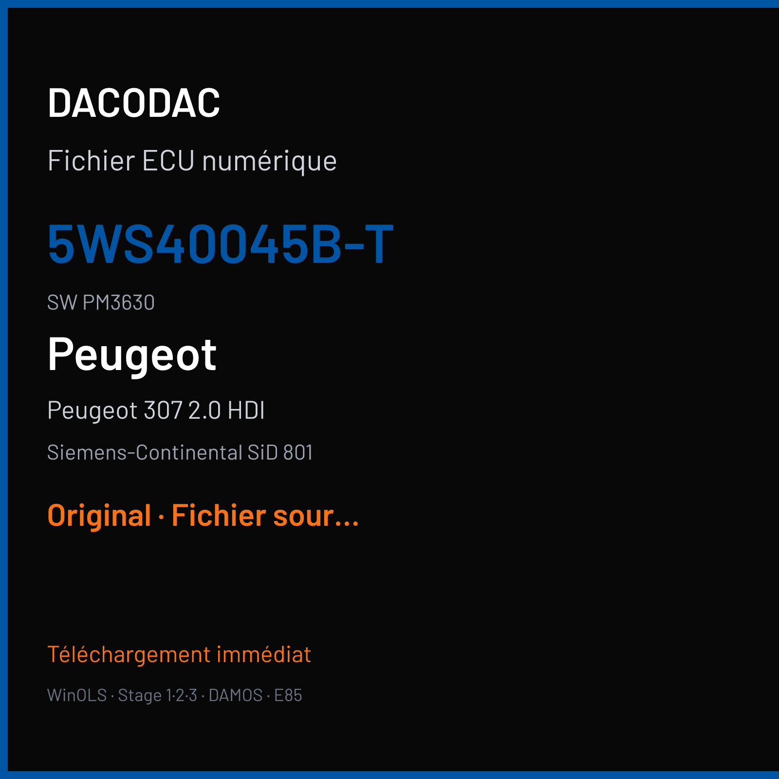 Peugeot 307 2.0 HDI (2002) — Siemens-Continental SiD 801 — 5WS40045B-T · PM3630 — Original