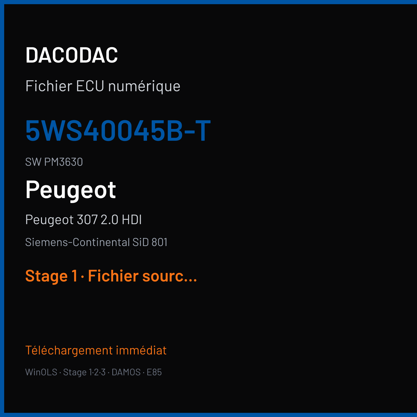 Peugeot 307 2.0 HDI (2002) — Siemens-Continental SiD 801 — 5WS40045B-T · PM3630 — Stage 1