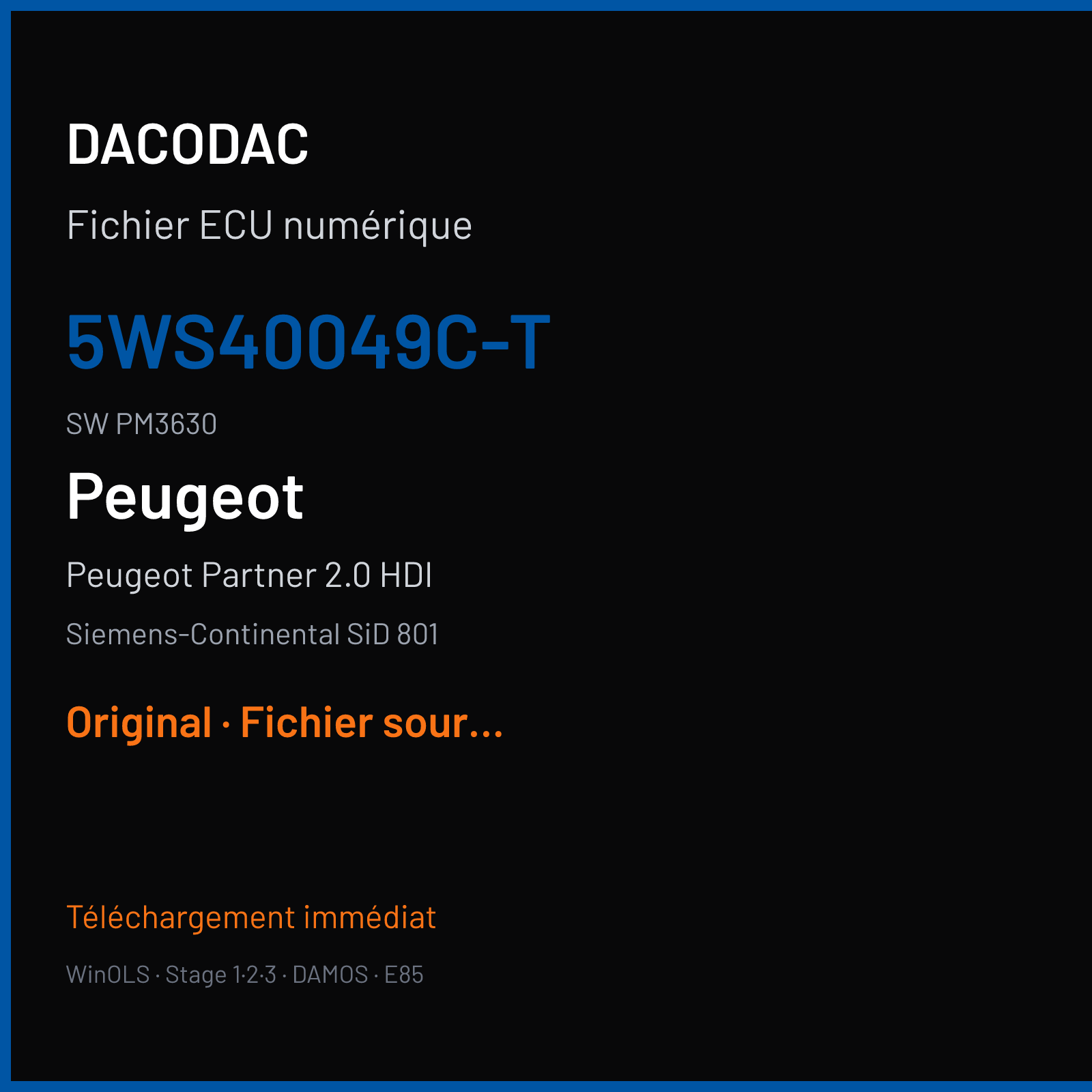 Peugeot Partner 2.0 HDI — Siemens-Continental SiD 801 — 5WS40049C-T · PM3630 — Original