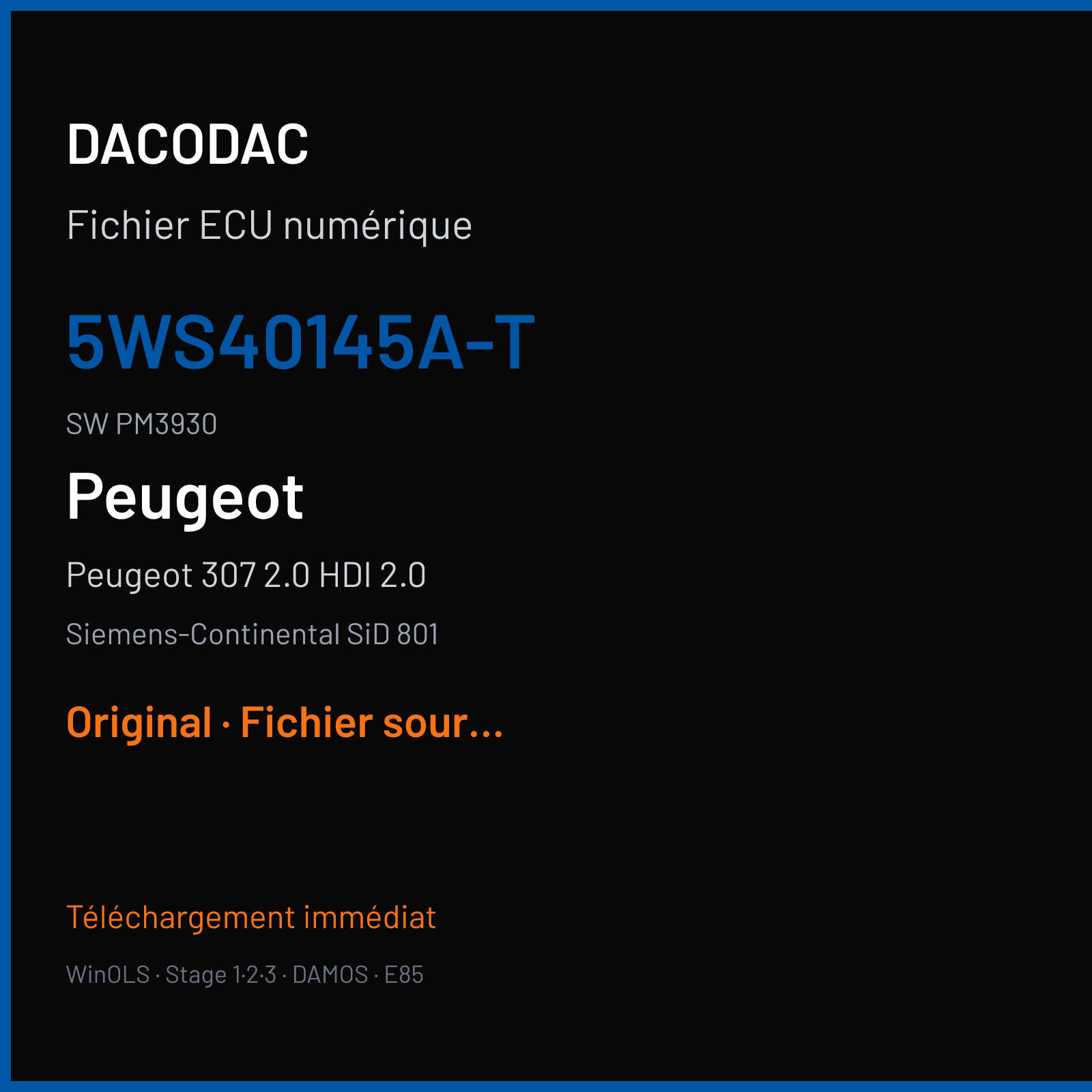 Peugeot 307 2.0 HDI 2.0 — Siemens-Continental SiD 801 — 5WS40145A-T · PM3930 — Original
