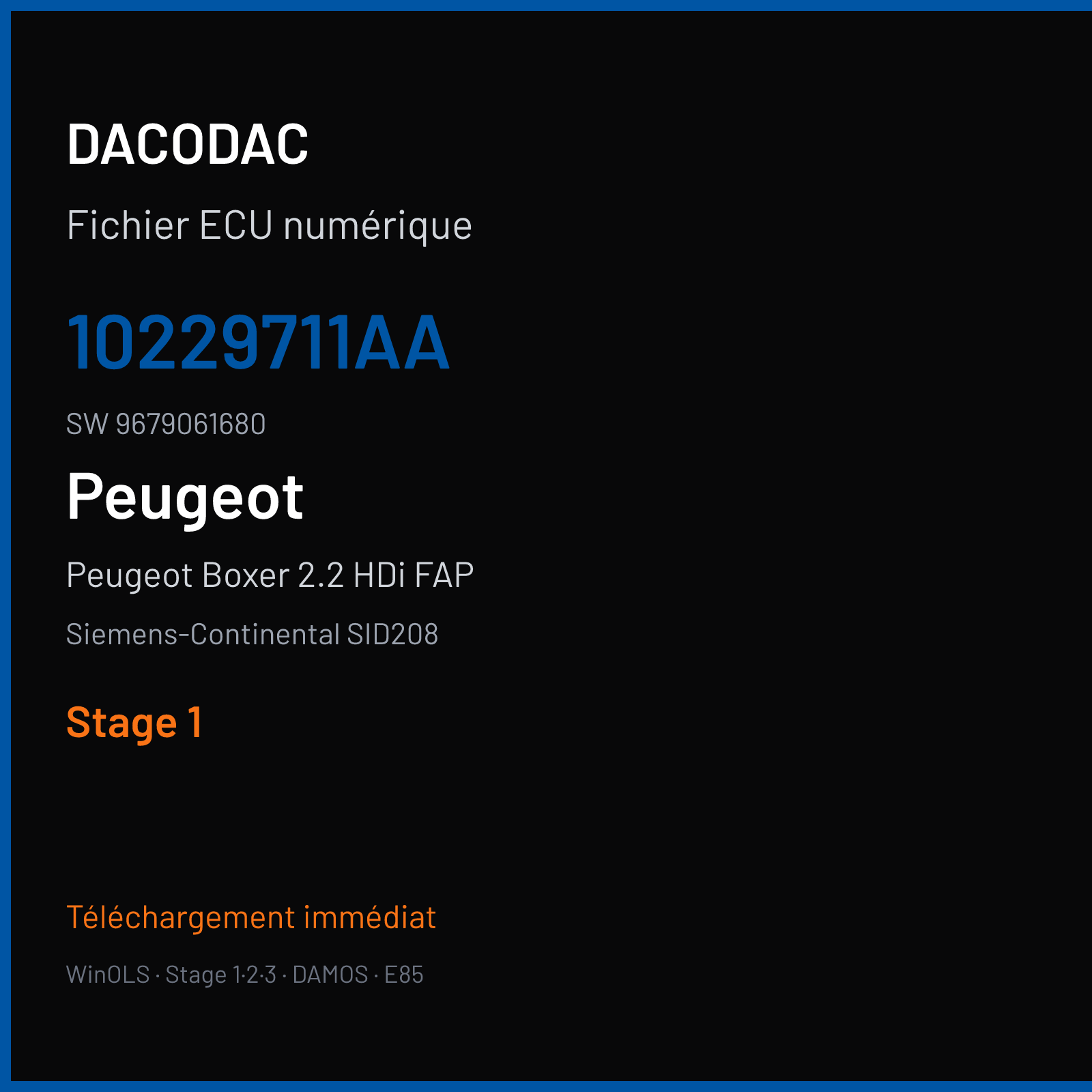 Peugeot Boxer 2.2 HDi FAP 130 ch (2013) — Siemens-Continental SID208 — 10229711AA · 9679061680 · FRR7275000000 — Stage 1