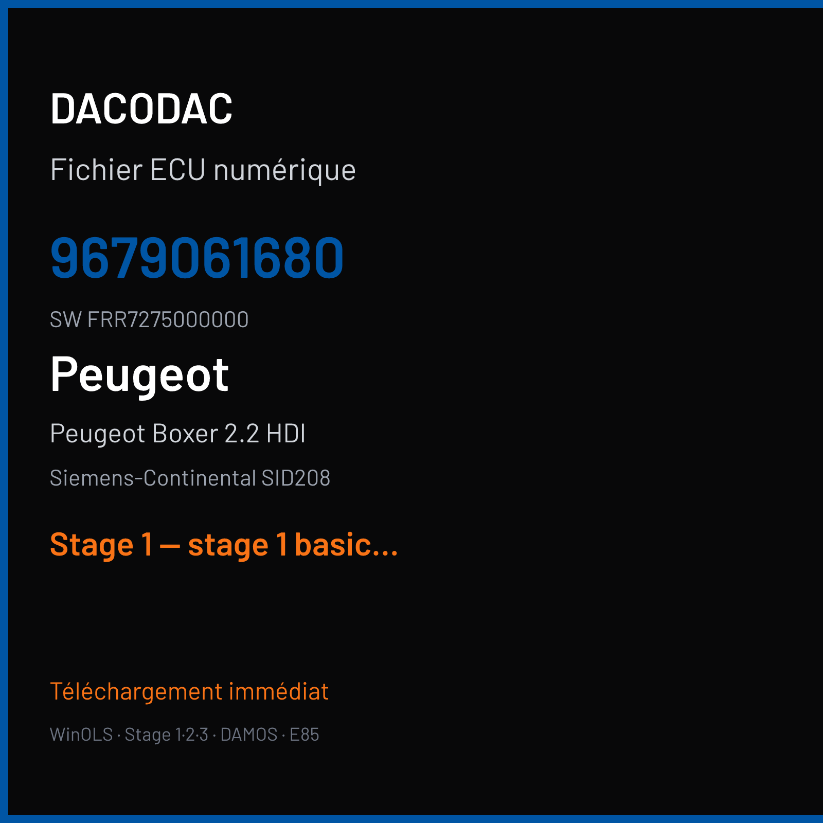 Peugeot Boxer 2.2 HDI (2012) — Siemens-Continental SID208 — 9679061680 · FRR7275000000 — Stage 1 — stage 1 basic need more time