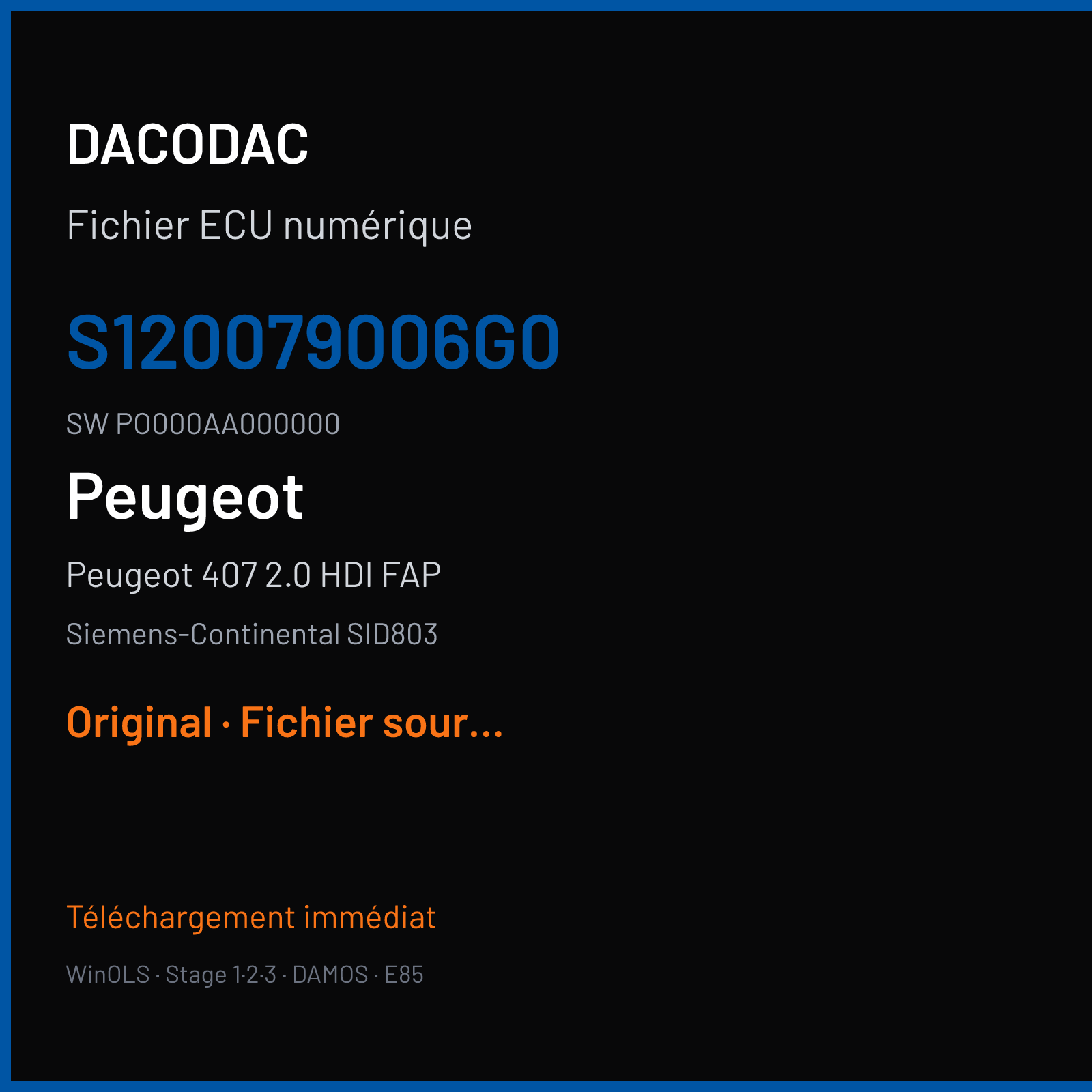 Peugeot 407 2.0 HDI FAP (2005) — Siemens-Continental SID803 — S120079006G0 · PO000AA000000 — Original