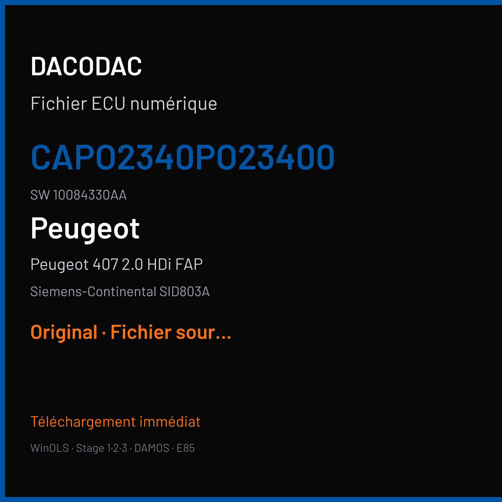 Peugeot 407 2.0 HDi FAP 136 ch (2007) — Siemens-Continental SID803A — CAPO2340PO23400 · 10084330AA · PO20034000000 — Original