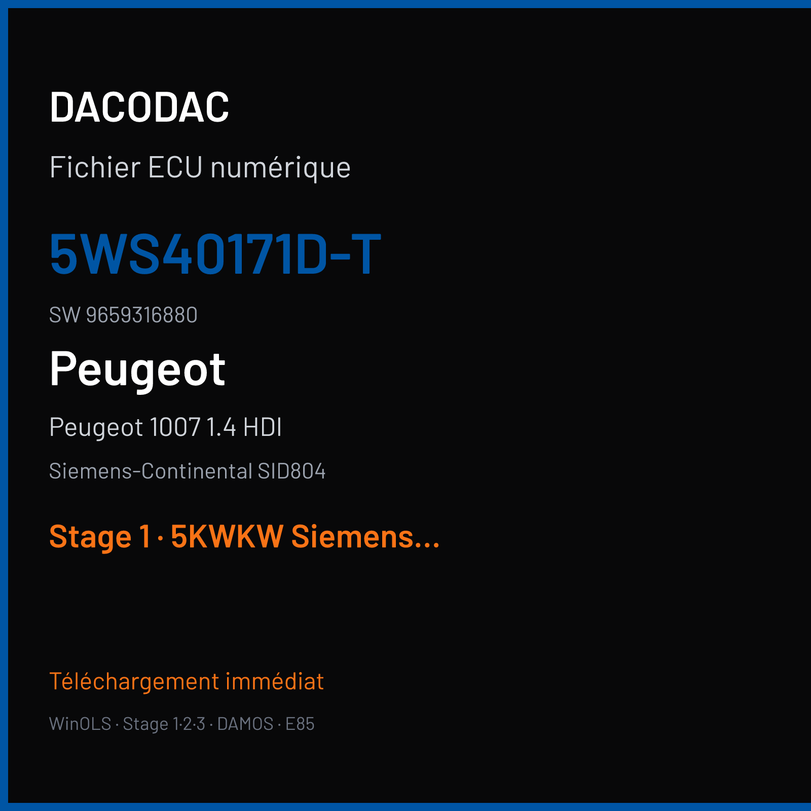 Peugeot 1007 1.4 HDI 70 ch (2005) — Siemens-Continental SID804 — 5WS40171D-T · 9659316880 · 9648624280 PN1680 — Stage 1