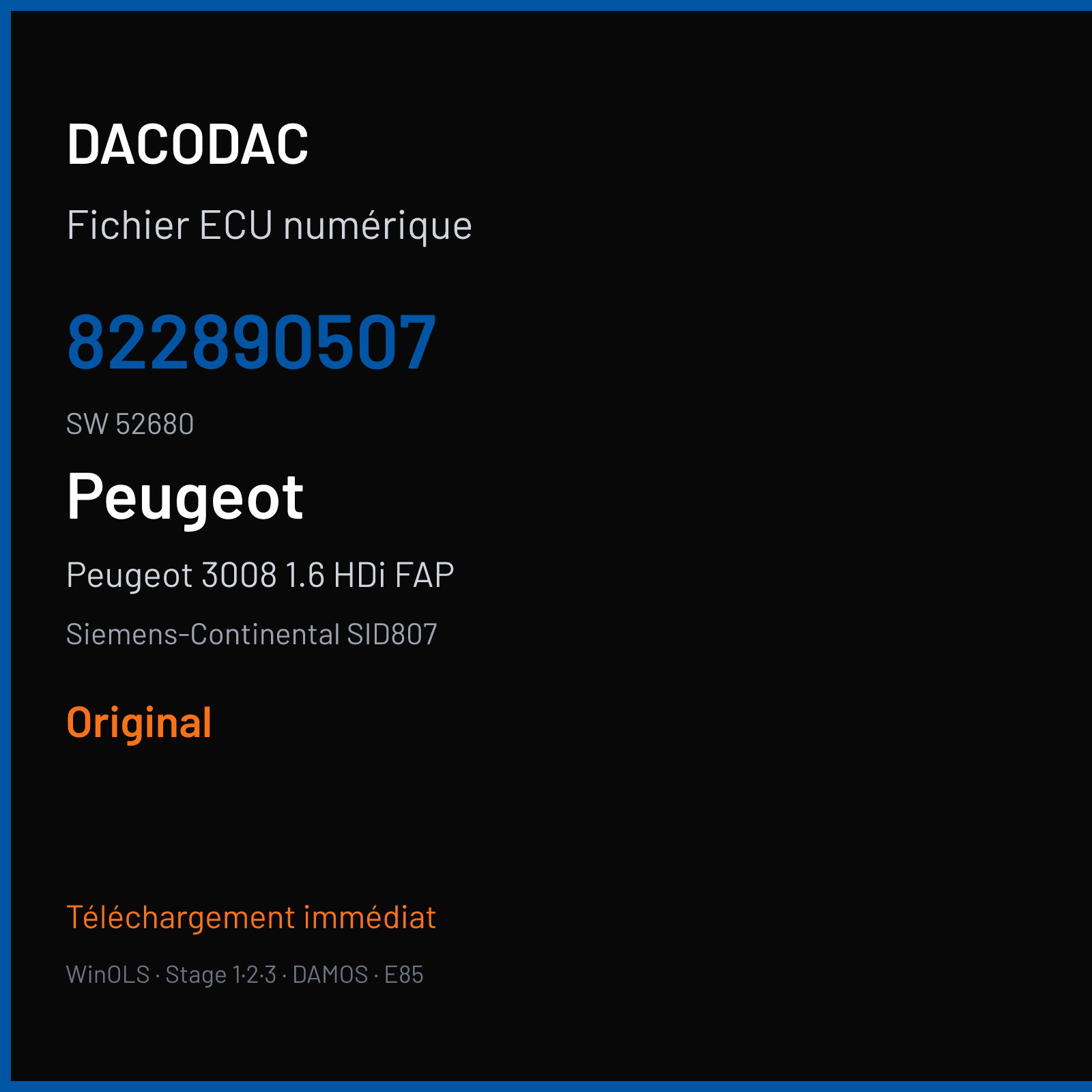 Peugeot 3008 1.6 HDi FAP 115 ch (2014) — Siemens-Continental SID807 — 822890507 · 52680 · PR181C0000000 — Original