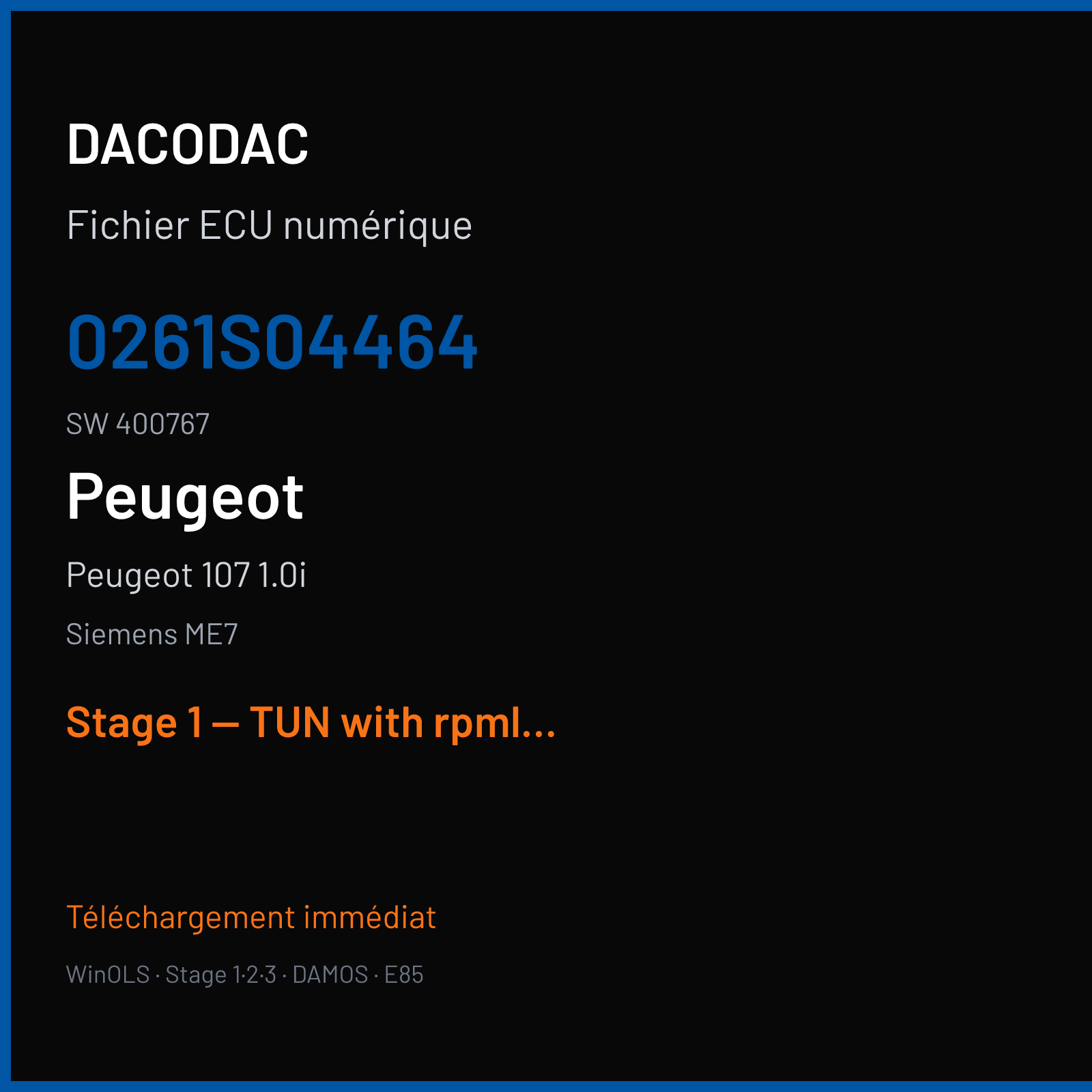 Peugeot 107 1.0i — Siemens ME7 — 0261S04464 · 400767 — Stage 1 — TUN with rpmlimiter