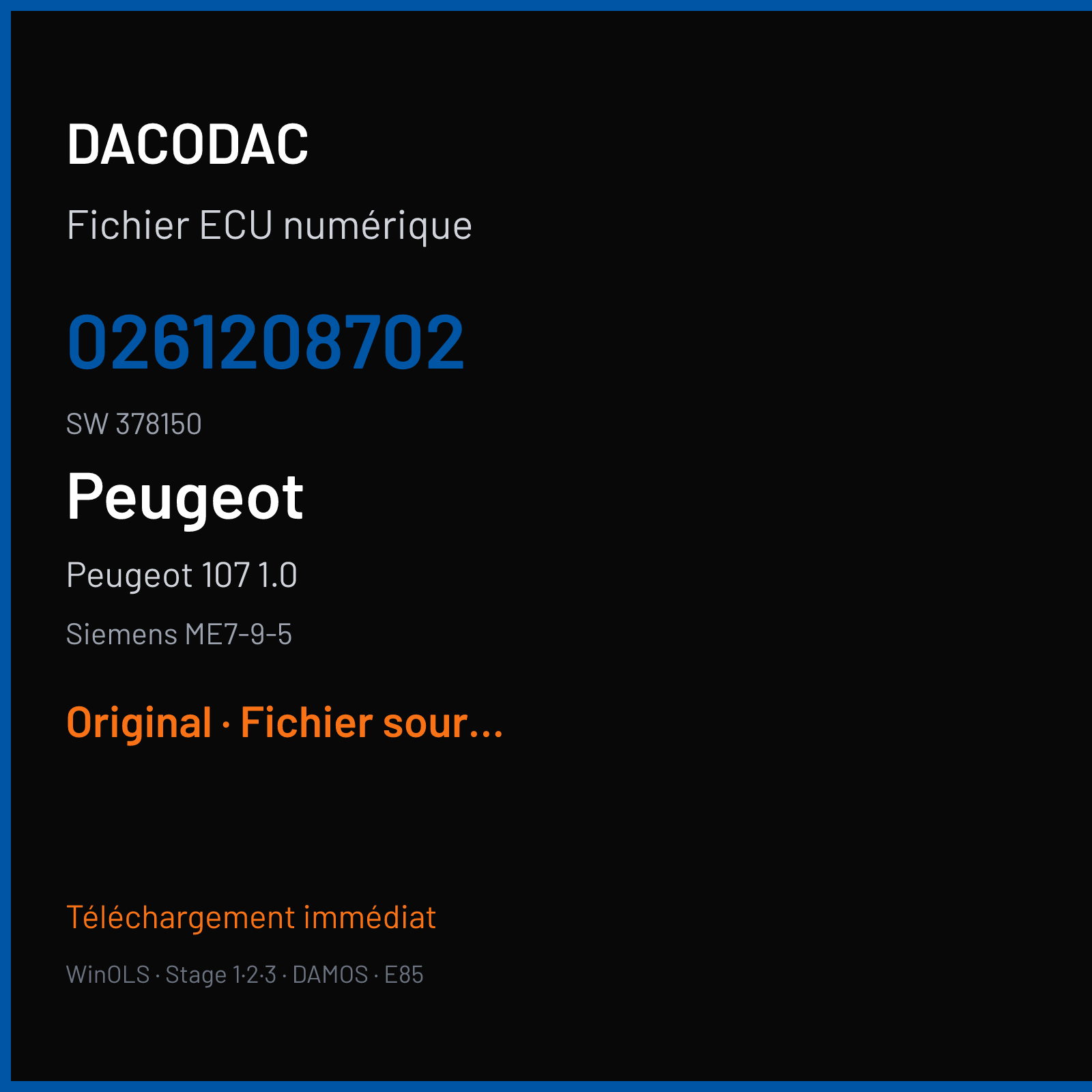 Peugeot 107 1.0 (2007) — Siemens ME7-9-5 — 0261208702 · 378150 — Original