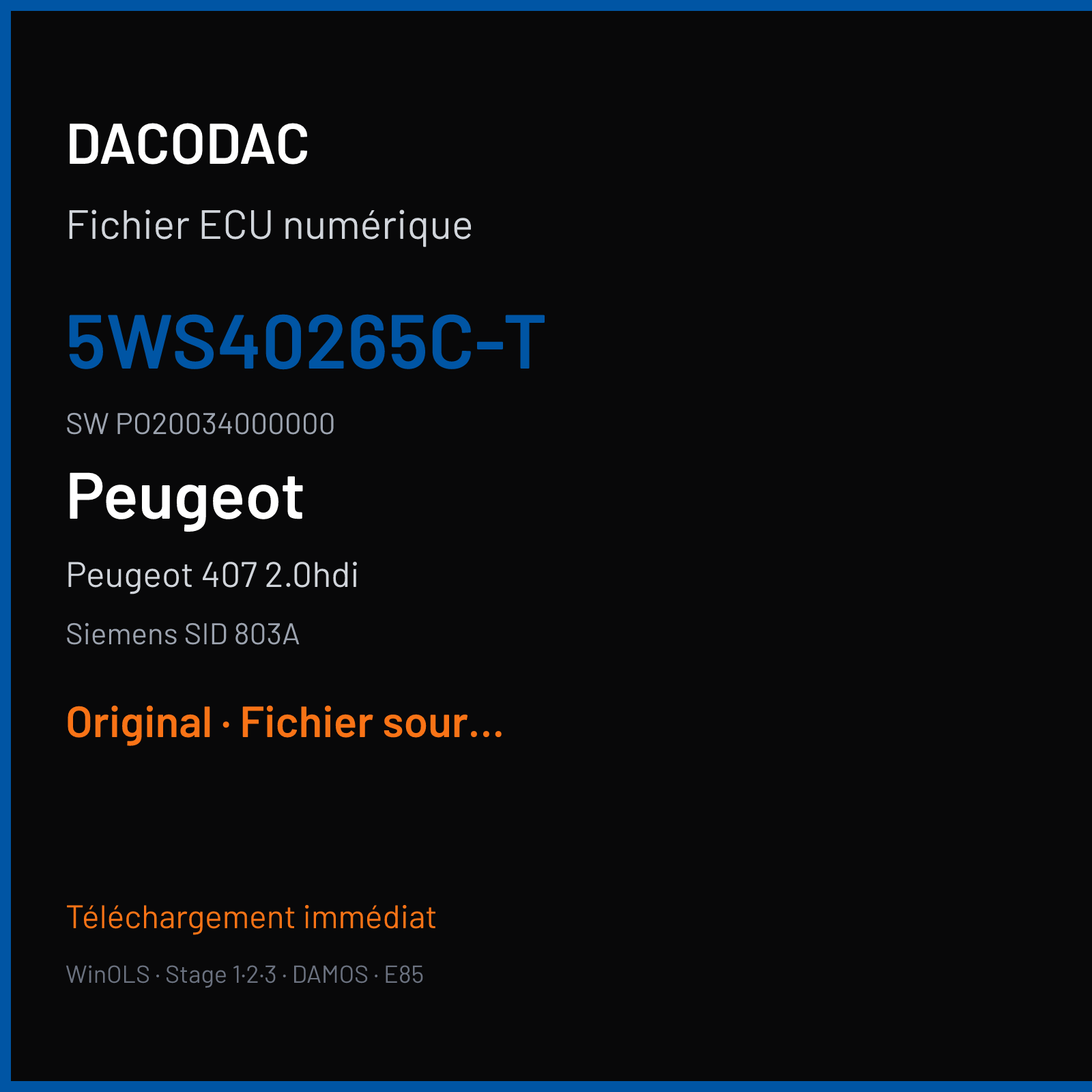 Peugeot 407 2.0hdi (2005) — Siemens SID 803A — 5WS40265C-T · PO20034000000 — Original