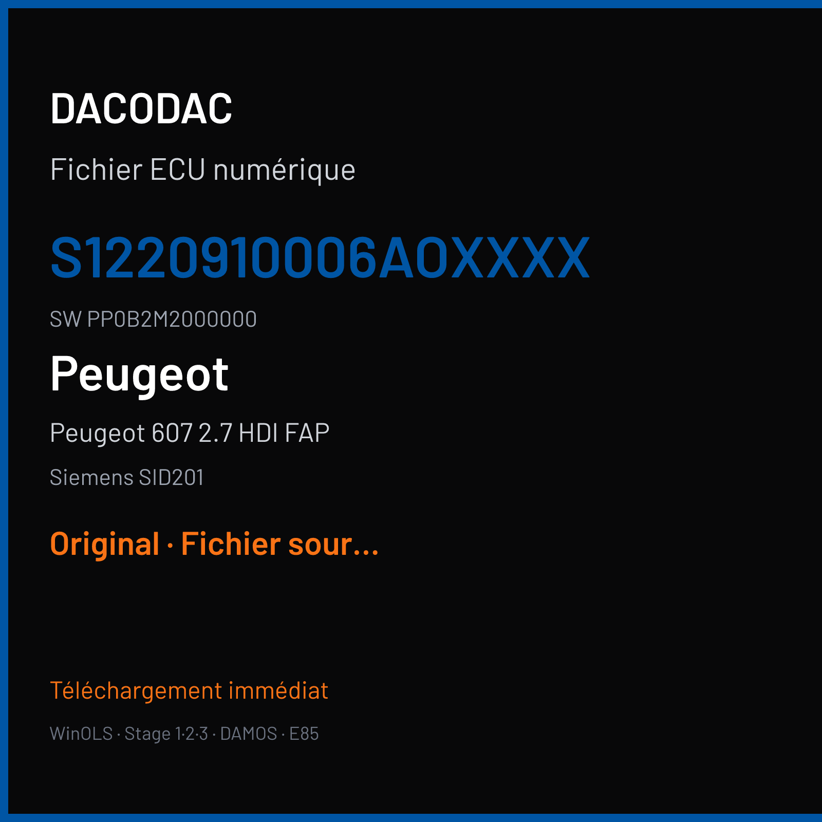 Peugeot 607 2.7 HDI FAP (2003) — Siemens SID201 — S1220910006AOXXXX · PP0B2M2000000 — Original