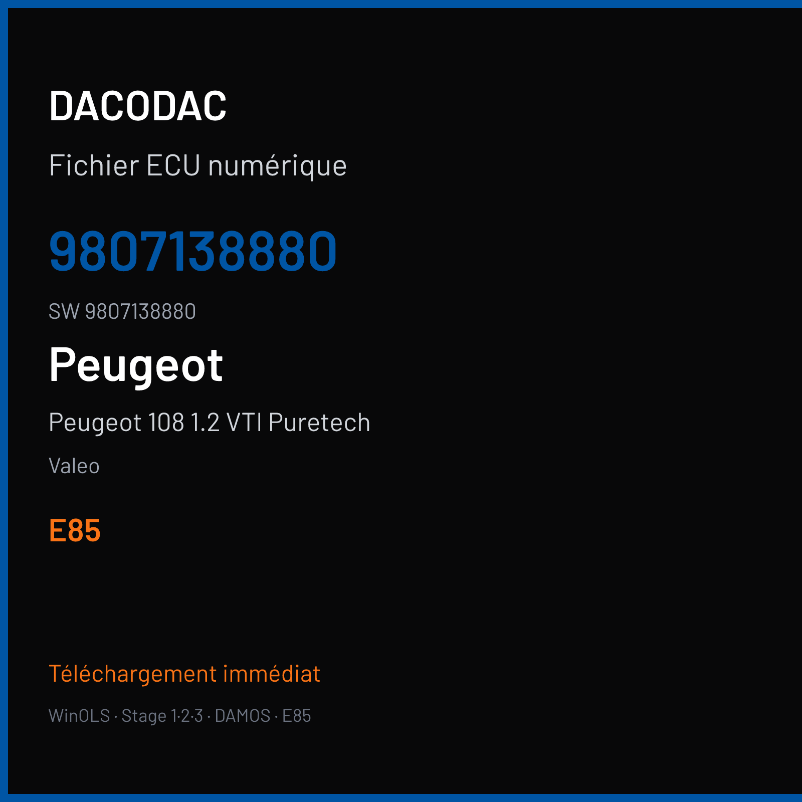 Peugeot 108 1.2 VTI Puretech (2014) — Valeo — 9807138880 · 9807138880 · 9692061880 V46.11 — E85