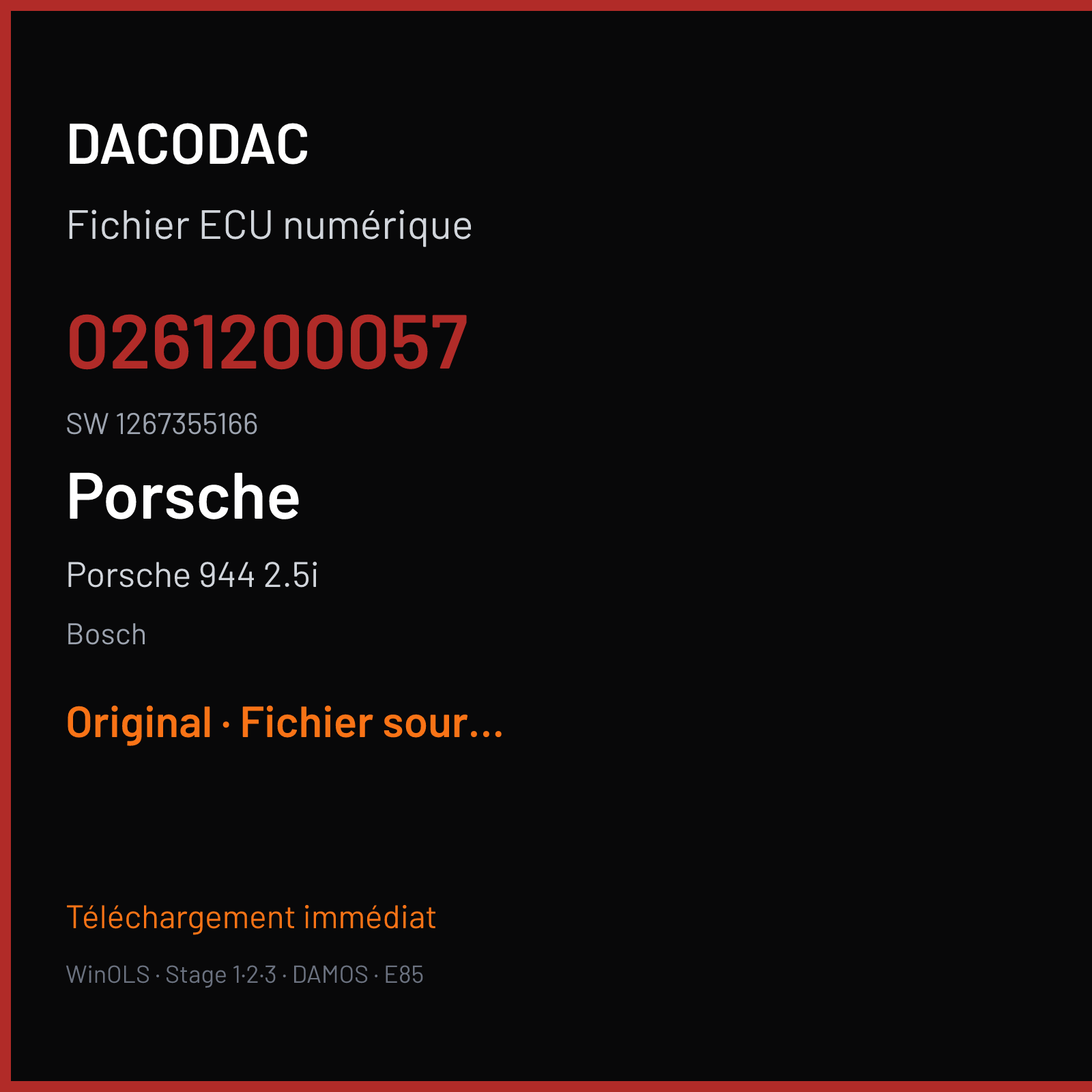 Porsche 944 2.5i (1985) — Bosch — 0261200057 · 1267355166 — Original