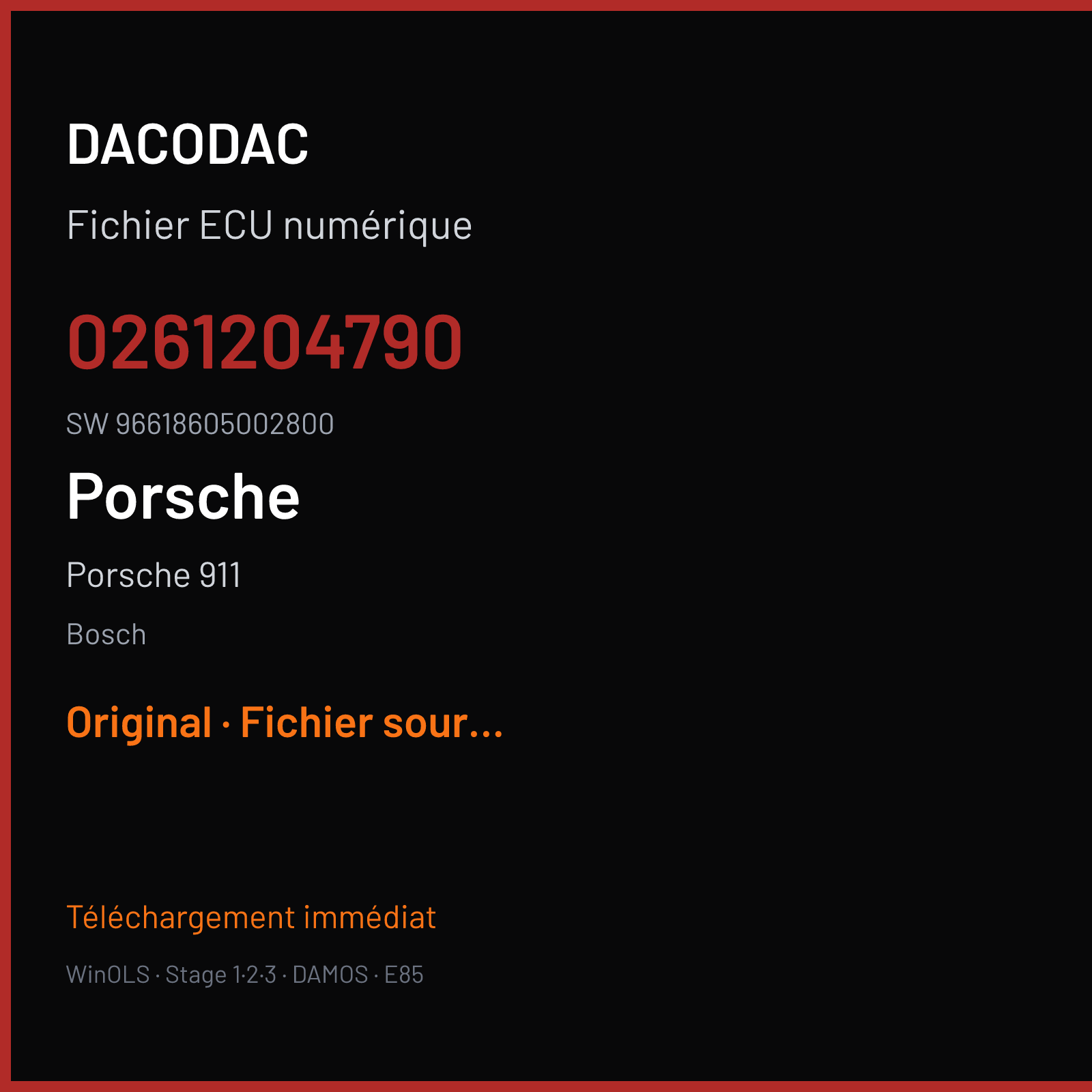 Porsche 911 (2004) — Bosch — 0261204790 · 96618605002800 — Original